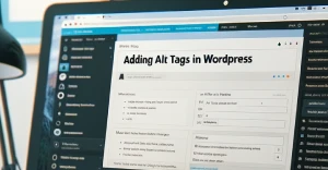 A post about Adding image alt tags in WordPress open on a laptop