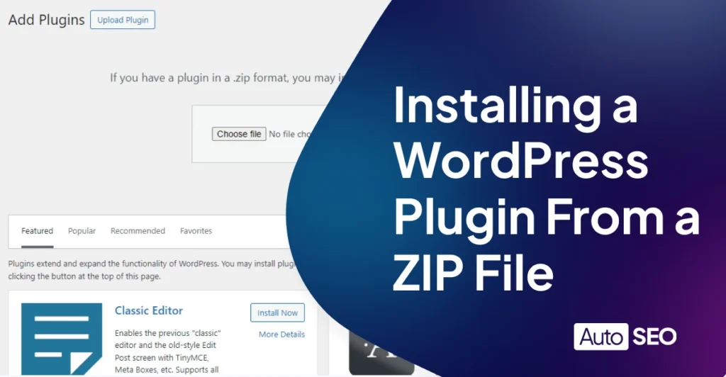 Installing a WordPress Plugn From a ZIP file screenshot