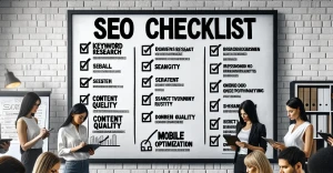 SEO Checklist Prompts on a whiteboard