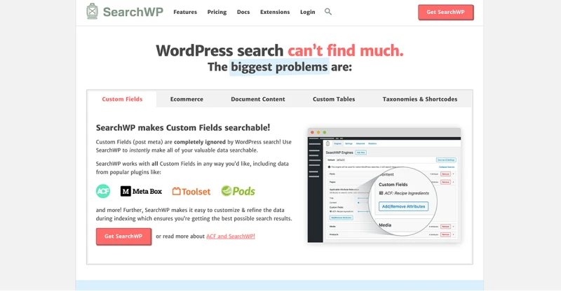 SearchWP homepage screenshot