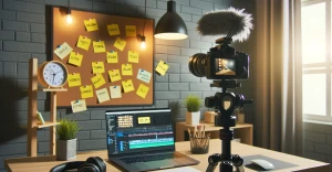Video Equipment with Prompts on post it notes on a wall