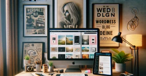 a creative workspace with various WordPress blog examples