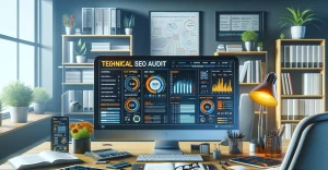 a technical SEO expert's workspace, focused on conducting a technical SEO audit
