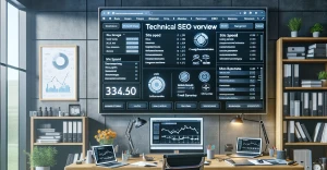a technical SEO specialist's office, focusing on a technical SEO overview