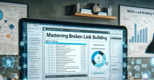an SEO strategist's workspace, focusing on the theme of broken link building