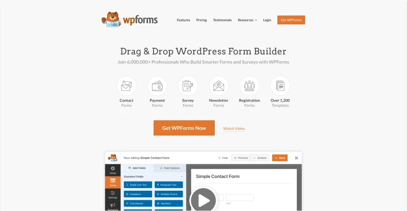 wpforms homepage screenshot