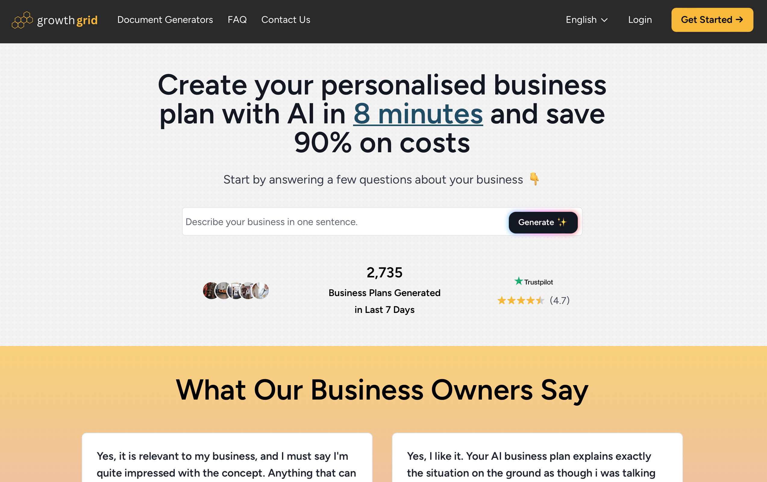 GrowthGrid website - AI business plan generator