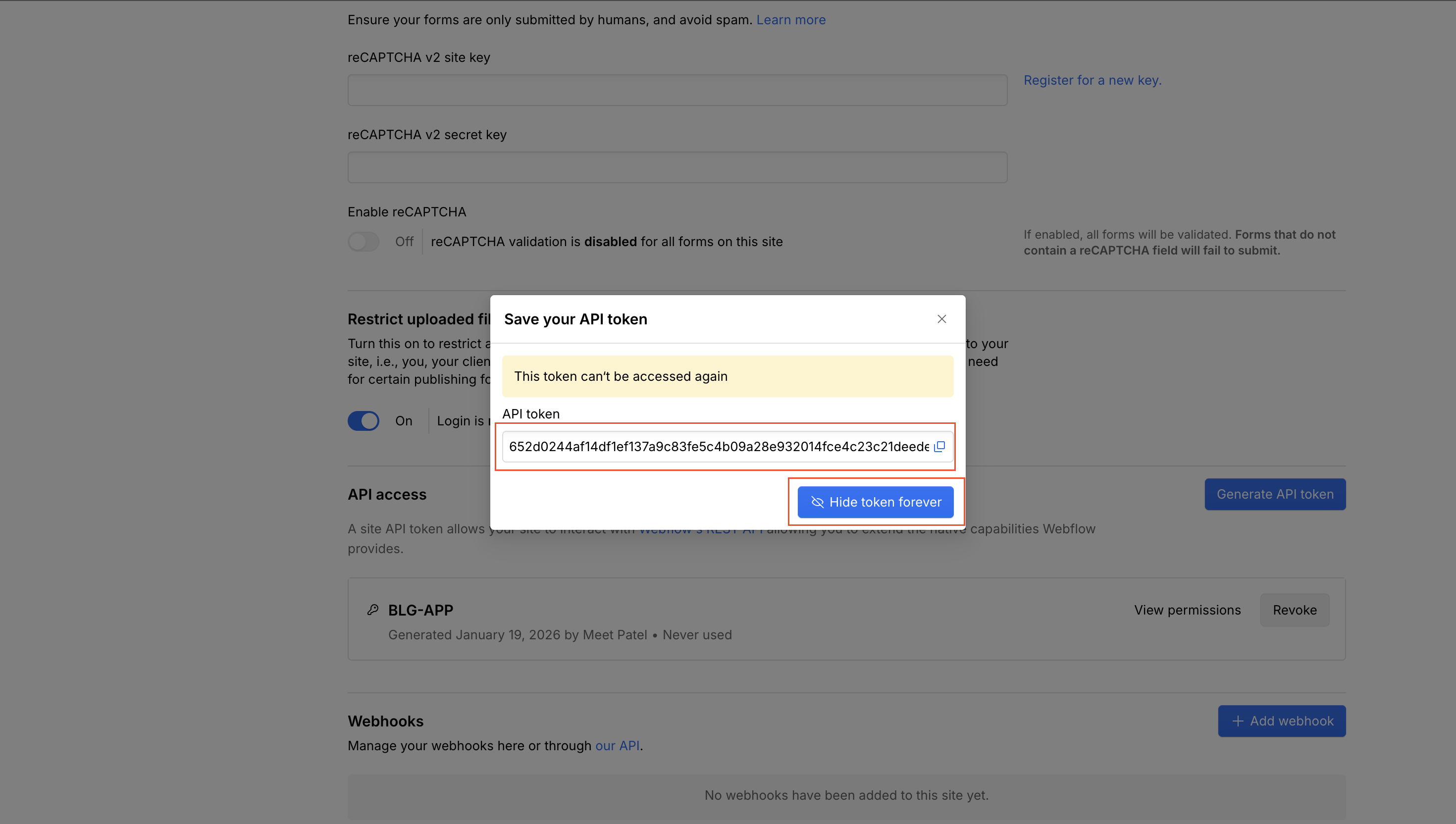 Step 7: Copy the generated token