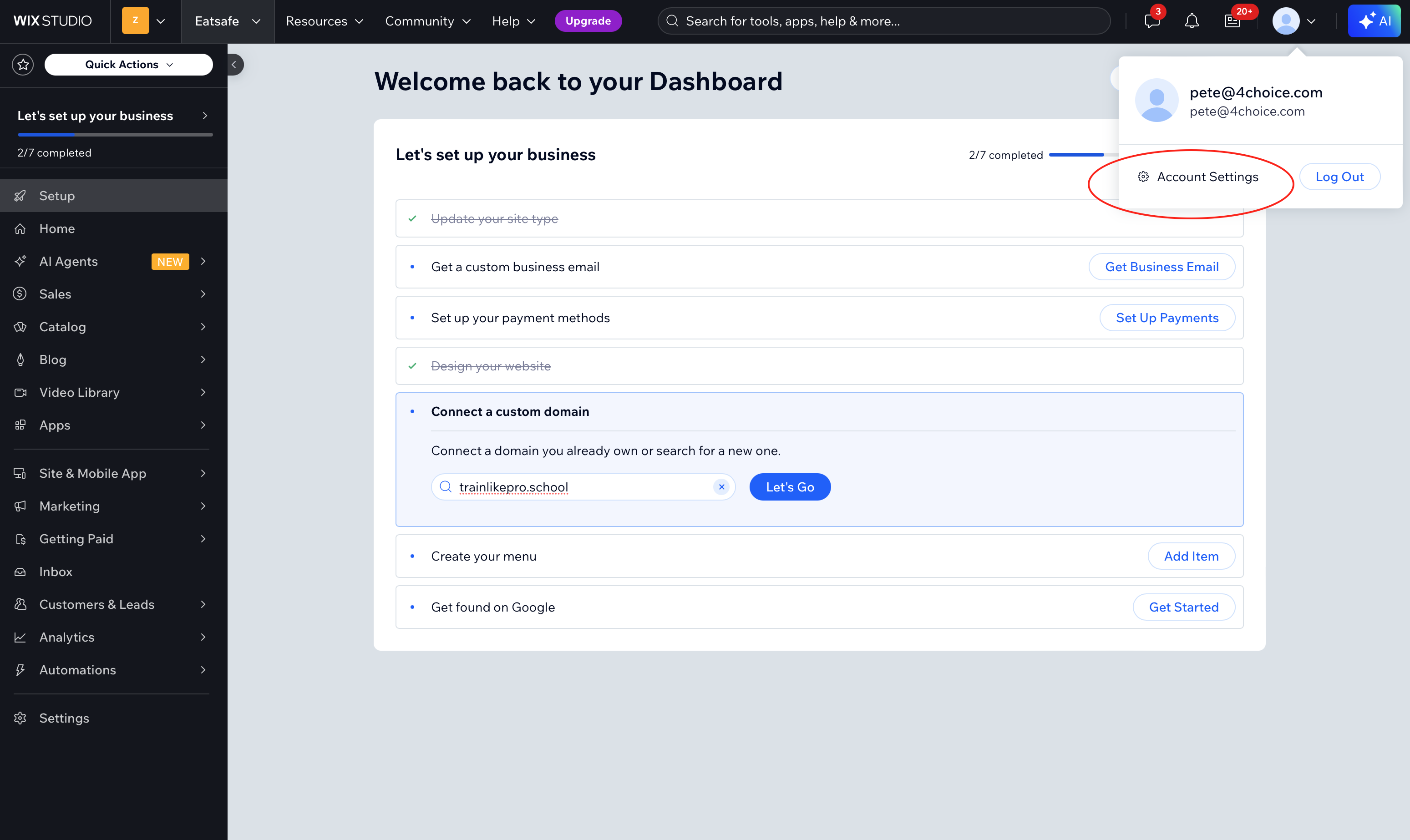 Step 2: Click Account Settings