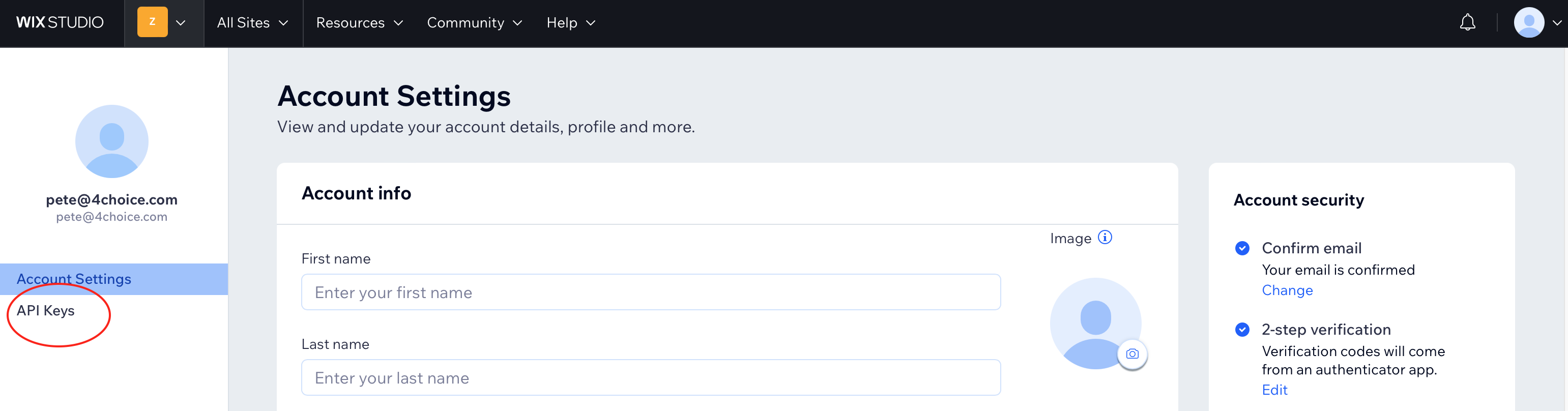 Step 3: Click API Keys in sidebar