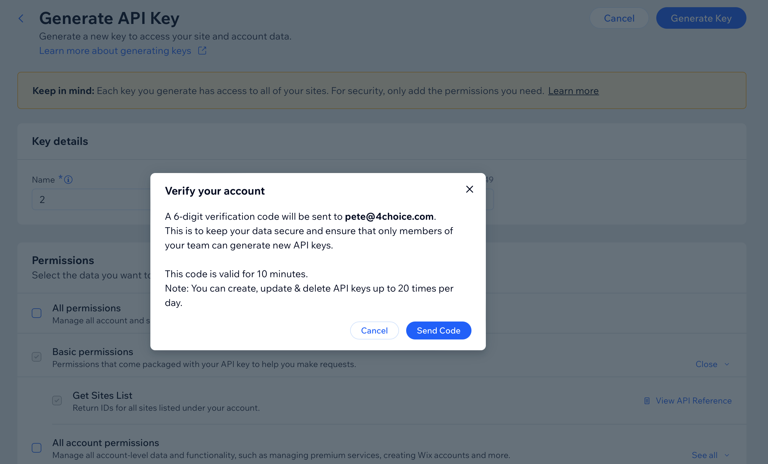 Step 7a: Click Send Code to verify