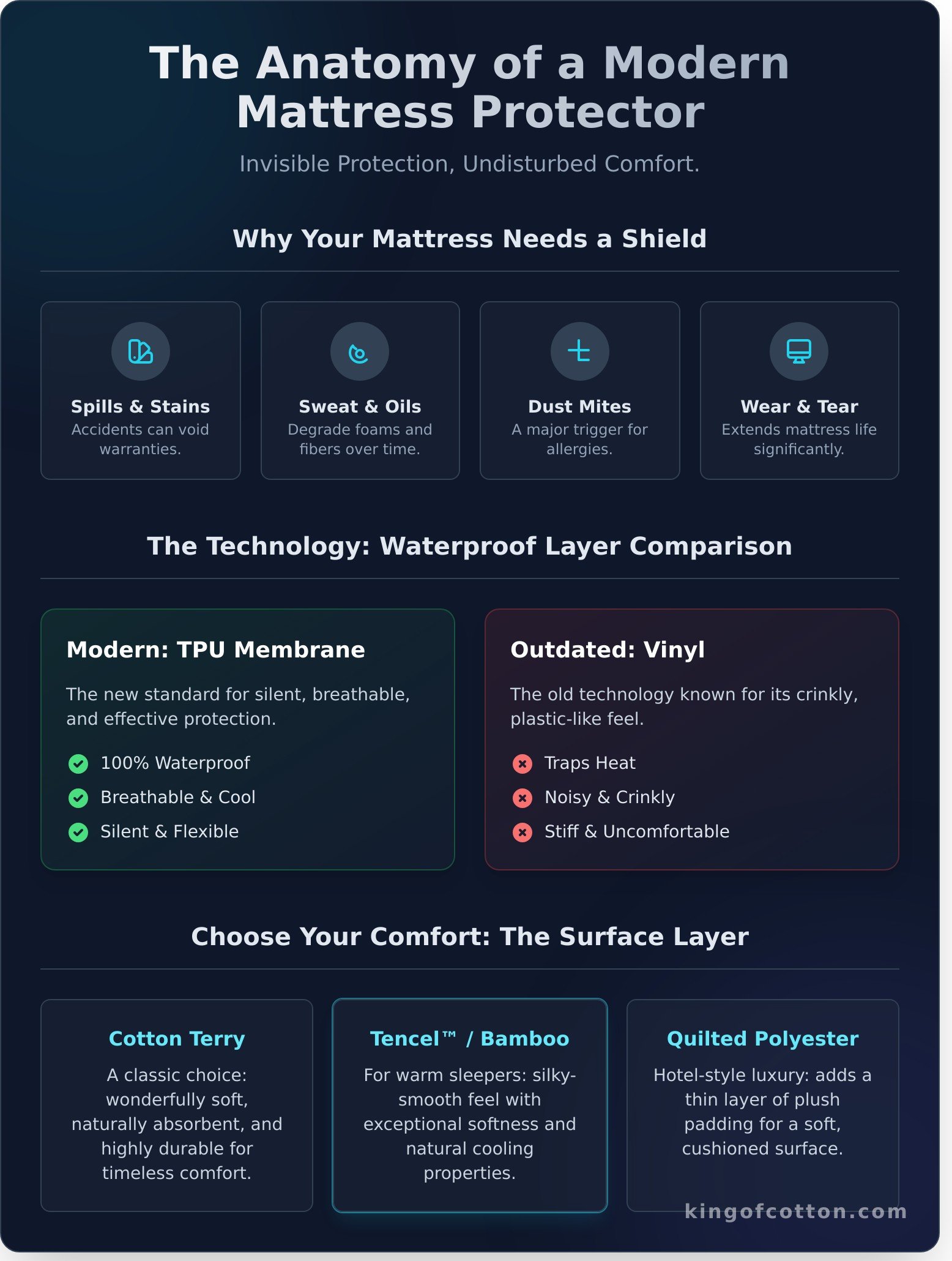 Waterproof mattress protector infographic - visual guide