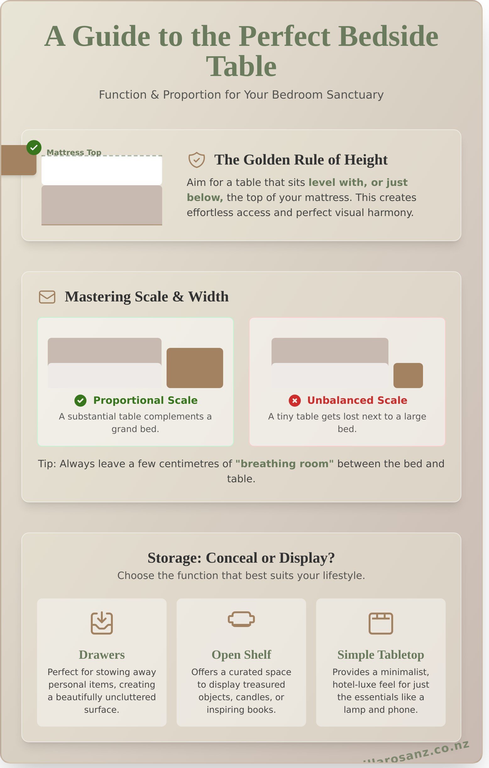Bedside tables nz infographic - visual guide
