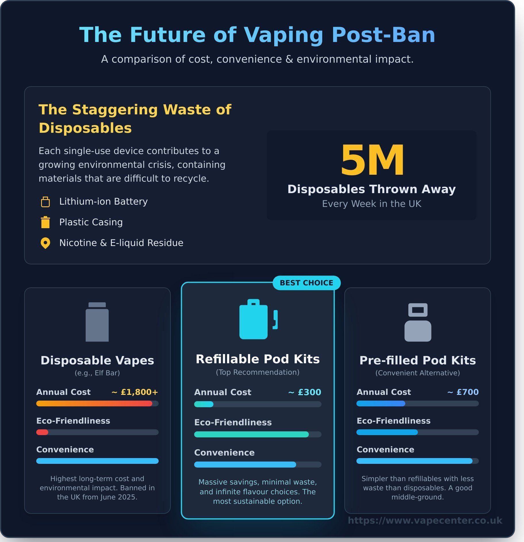 Disposable vapor cigarettes infographic - visual guide