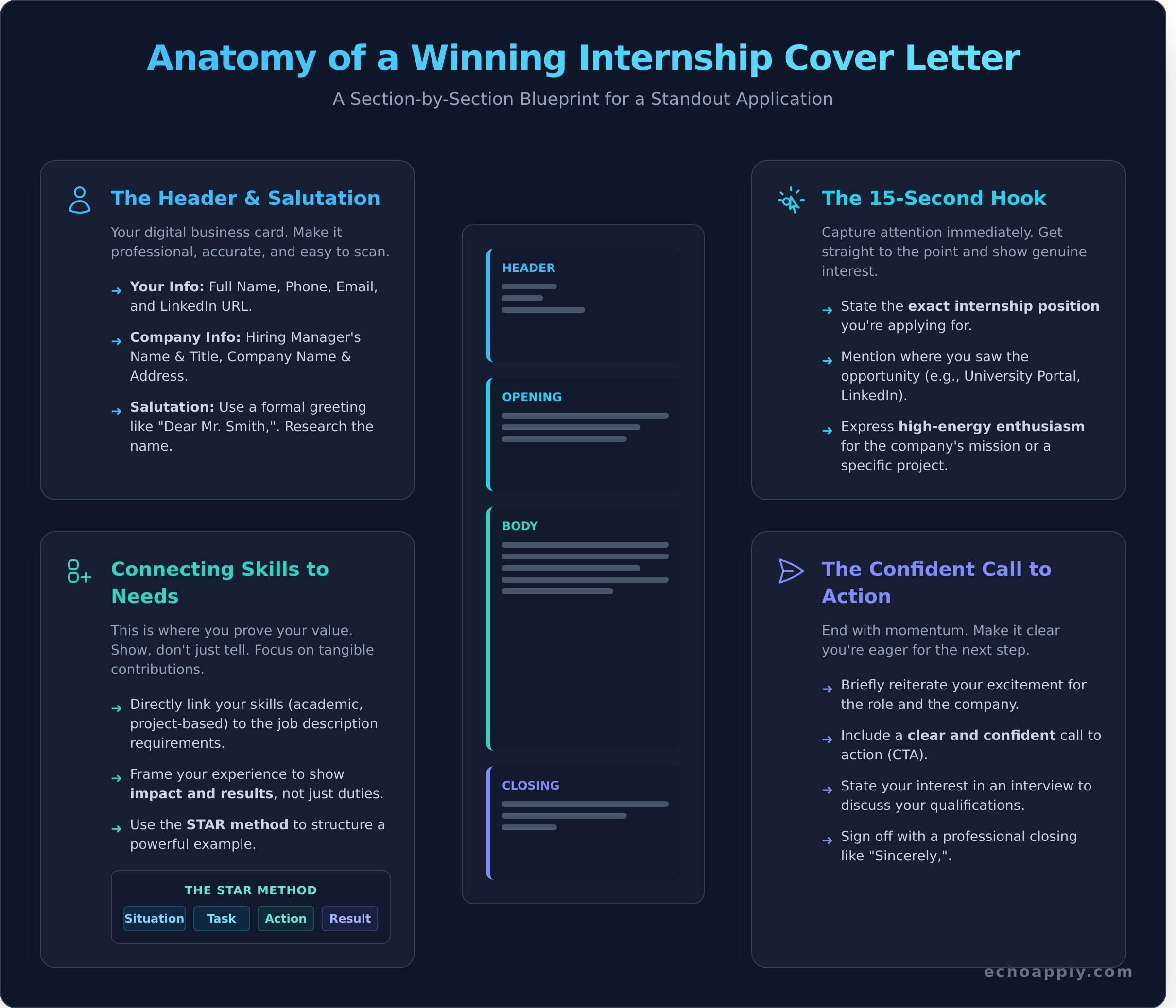 Internship cover letter infographic - visual guide