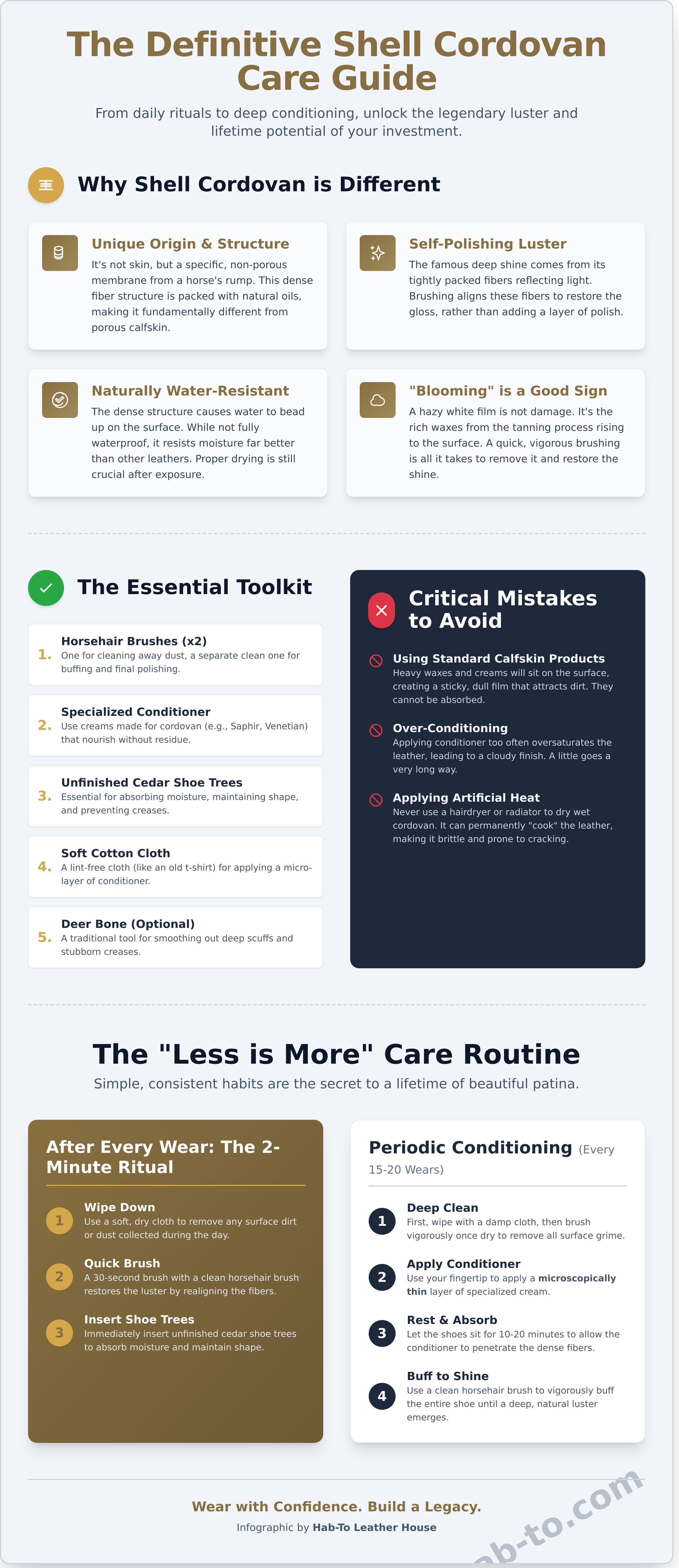 Shell cordovan leather shoes infographic - visual guide