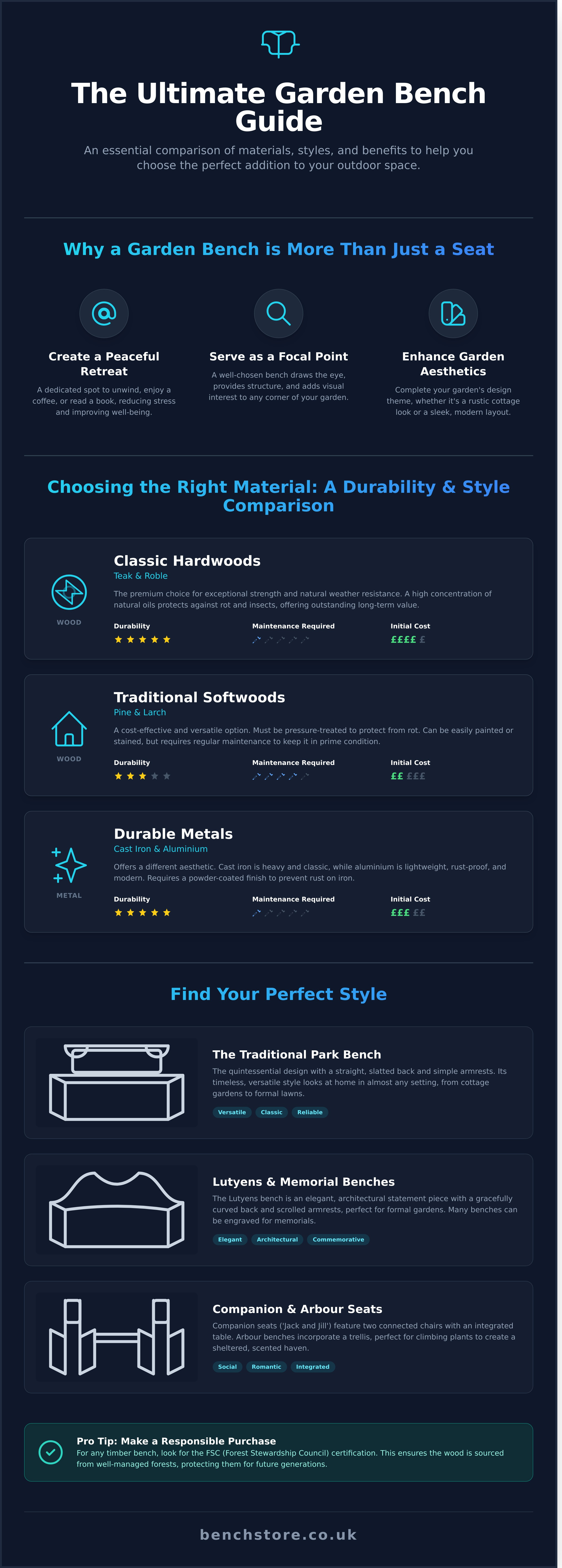 Garden bench infographic - visual guide