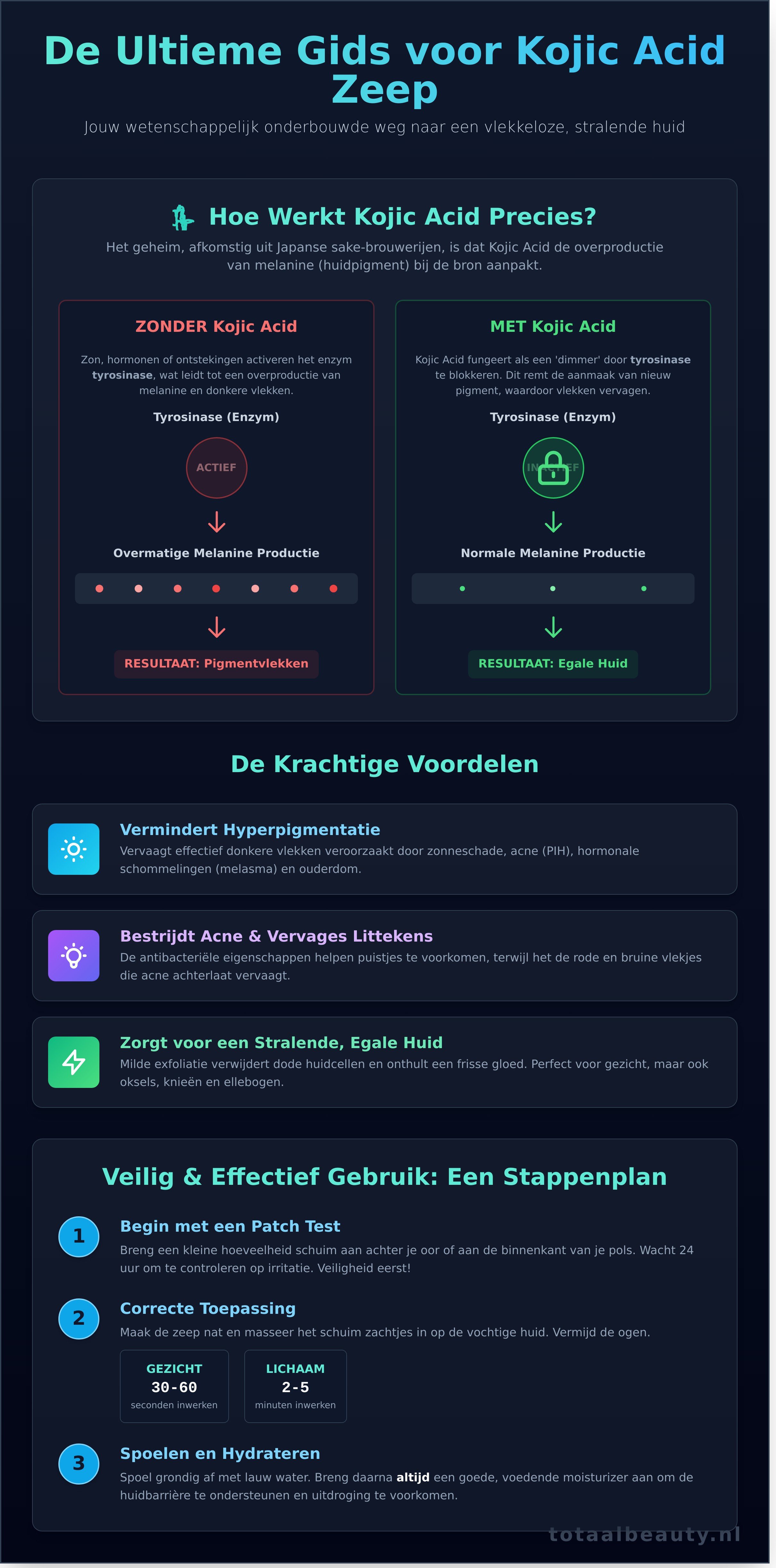 Kojic acid zeep infographic - visual guide