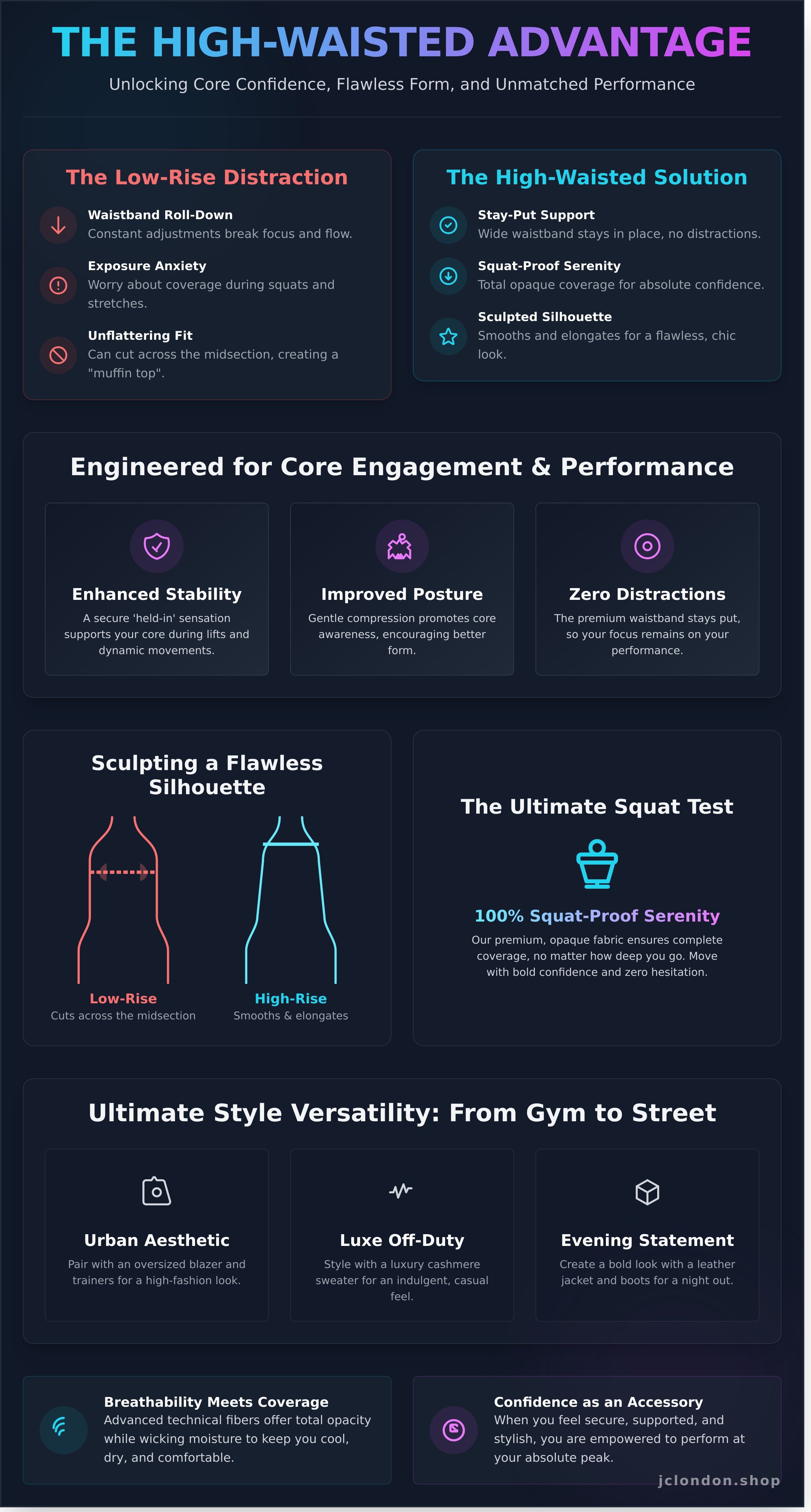 High waisted gym leggings infographic - visual guide