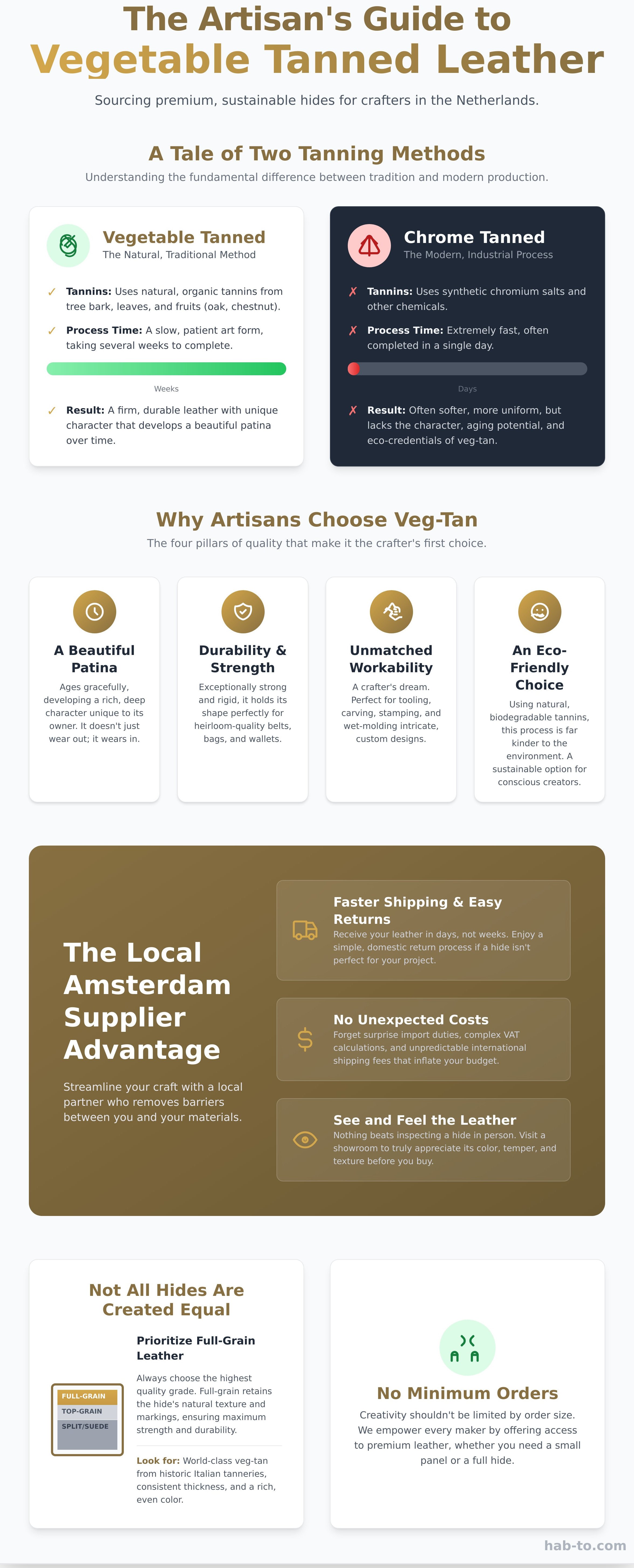 Vegetable tanned leather Netherlands infographic - visual guide