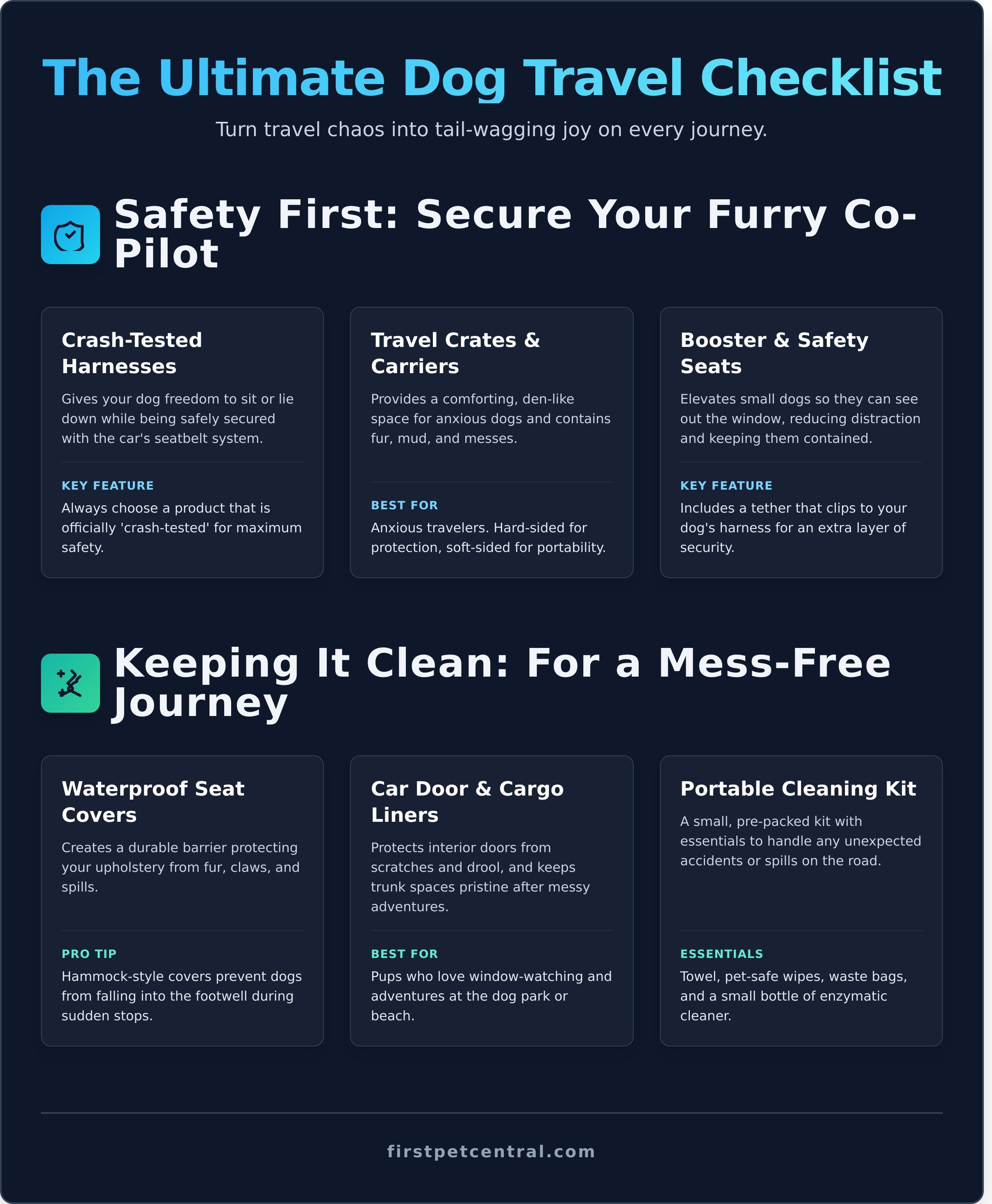 Dog travel accessories infographic - visual guide
