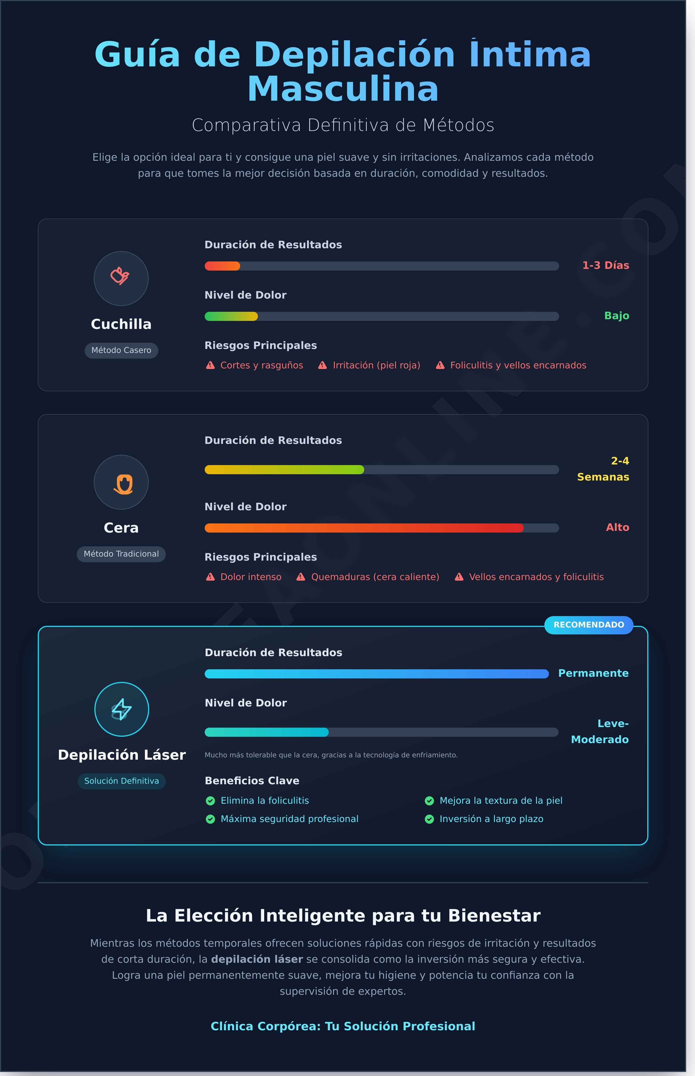 Depilacion masculina intima infographic - visual guide