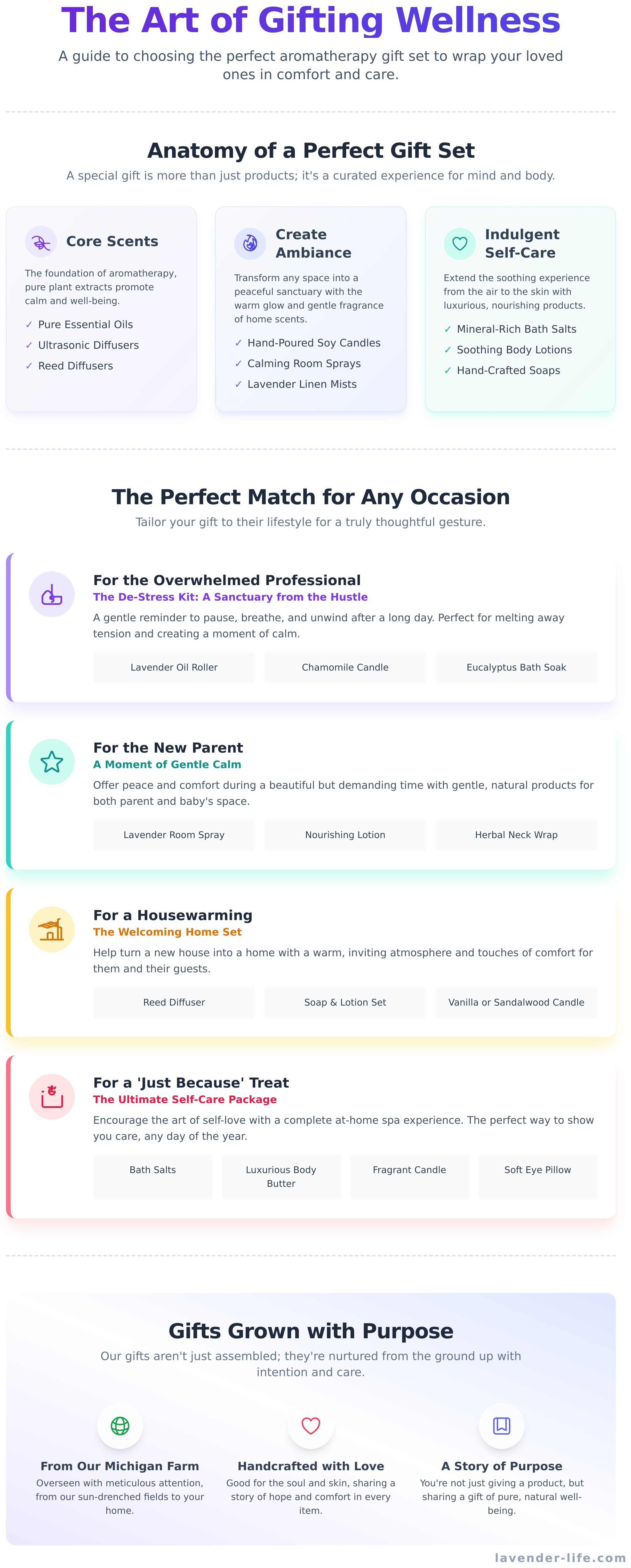 Aromatherapy gift set infographic - visual guide