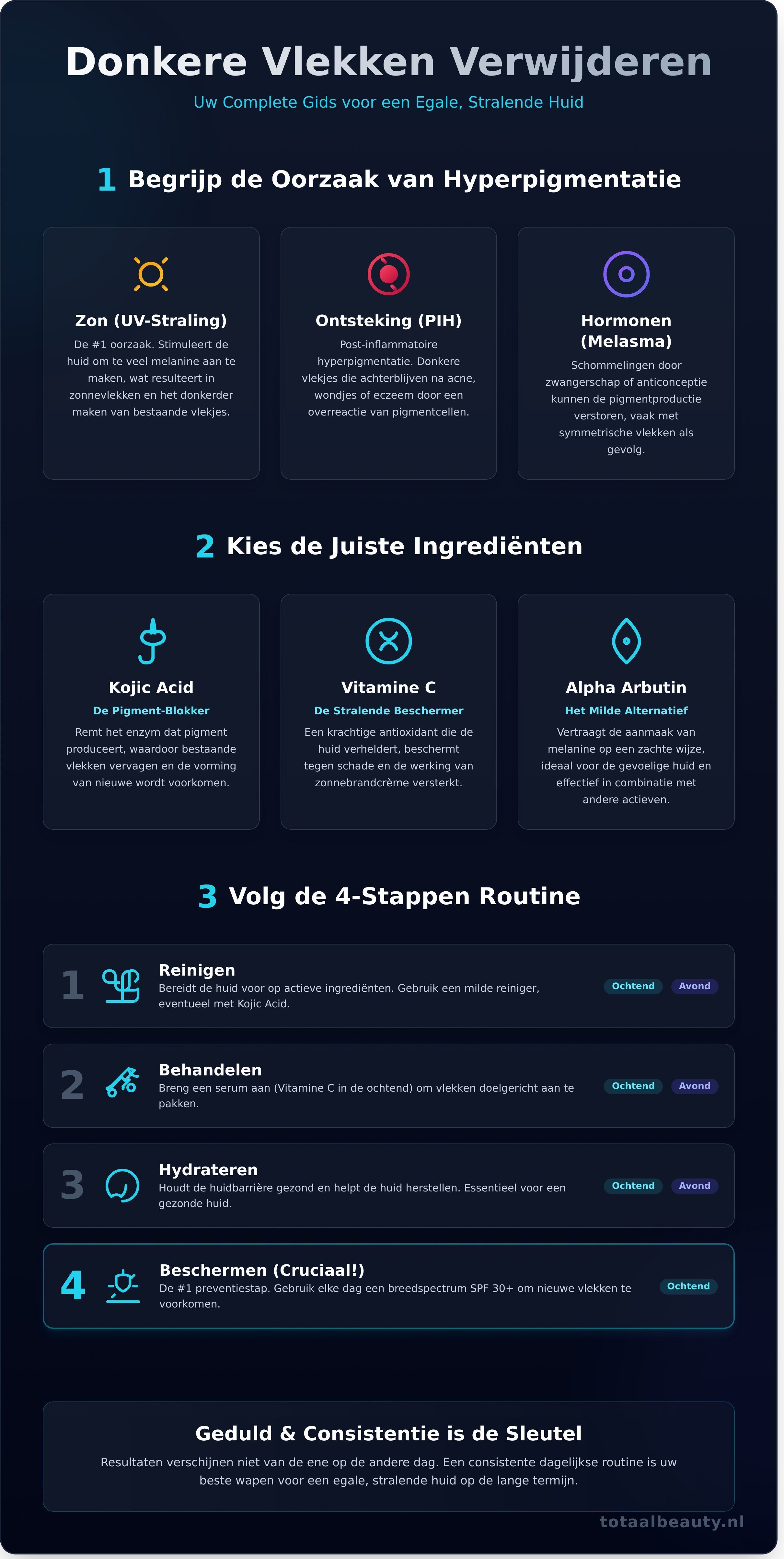 Donkere vlekken op huid verwijderen infographic - visual guide