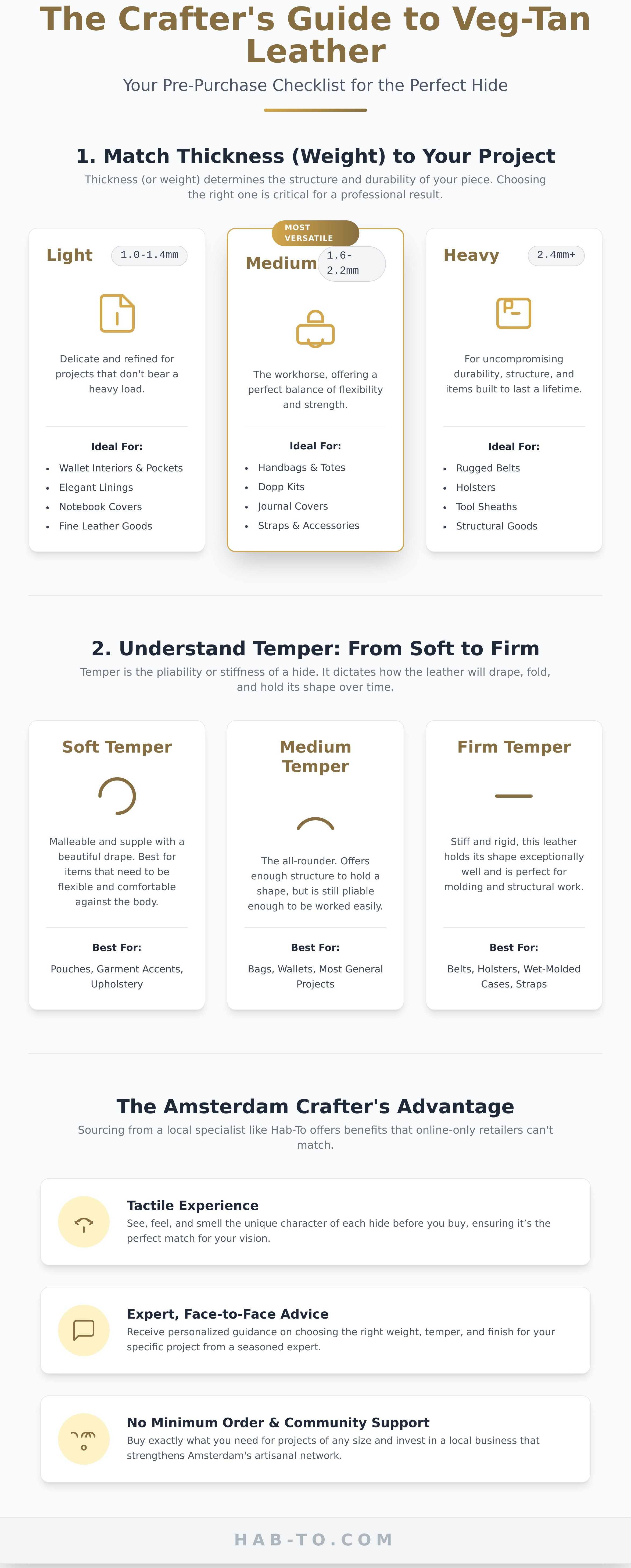 Buy veg tan leather Amsterdam infographic - visual guide