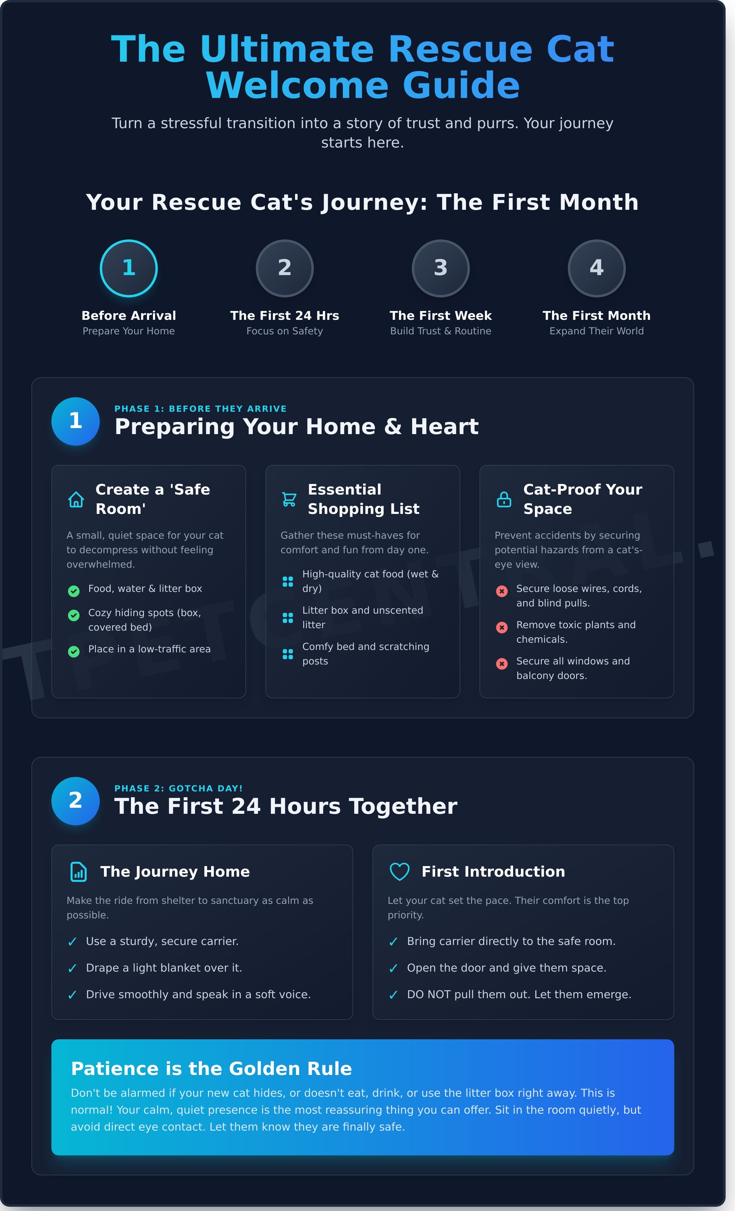 Bringing home a rescue cat guide infographic - visual guide