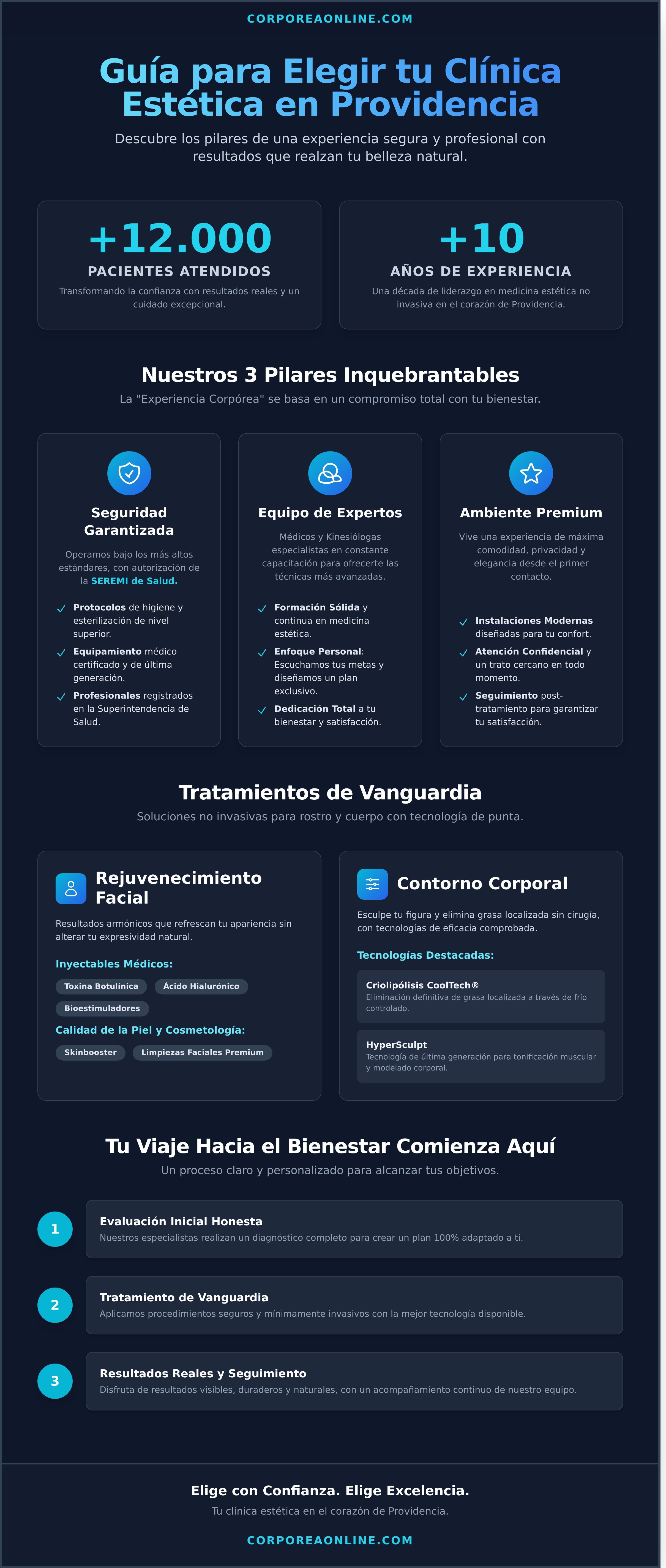 Clinica estetica providencia infographic - visual guide