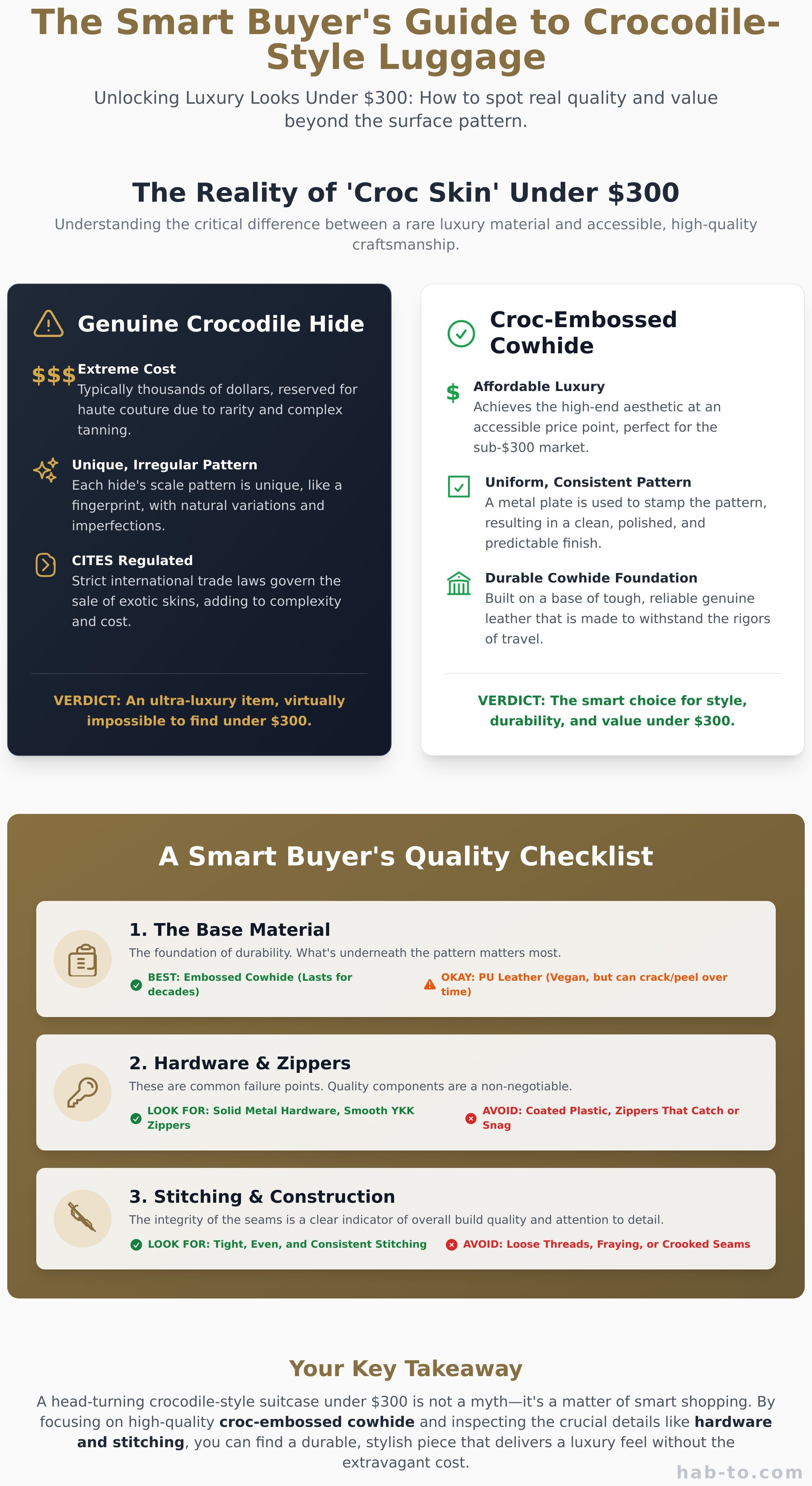 Croc skin suitcase under $300 infographic - visual guide
