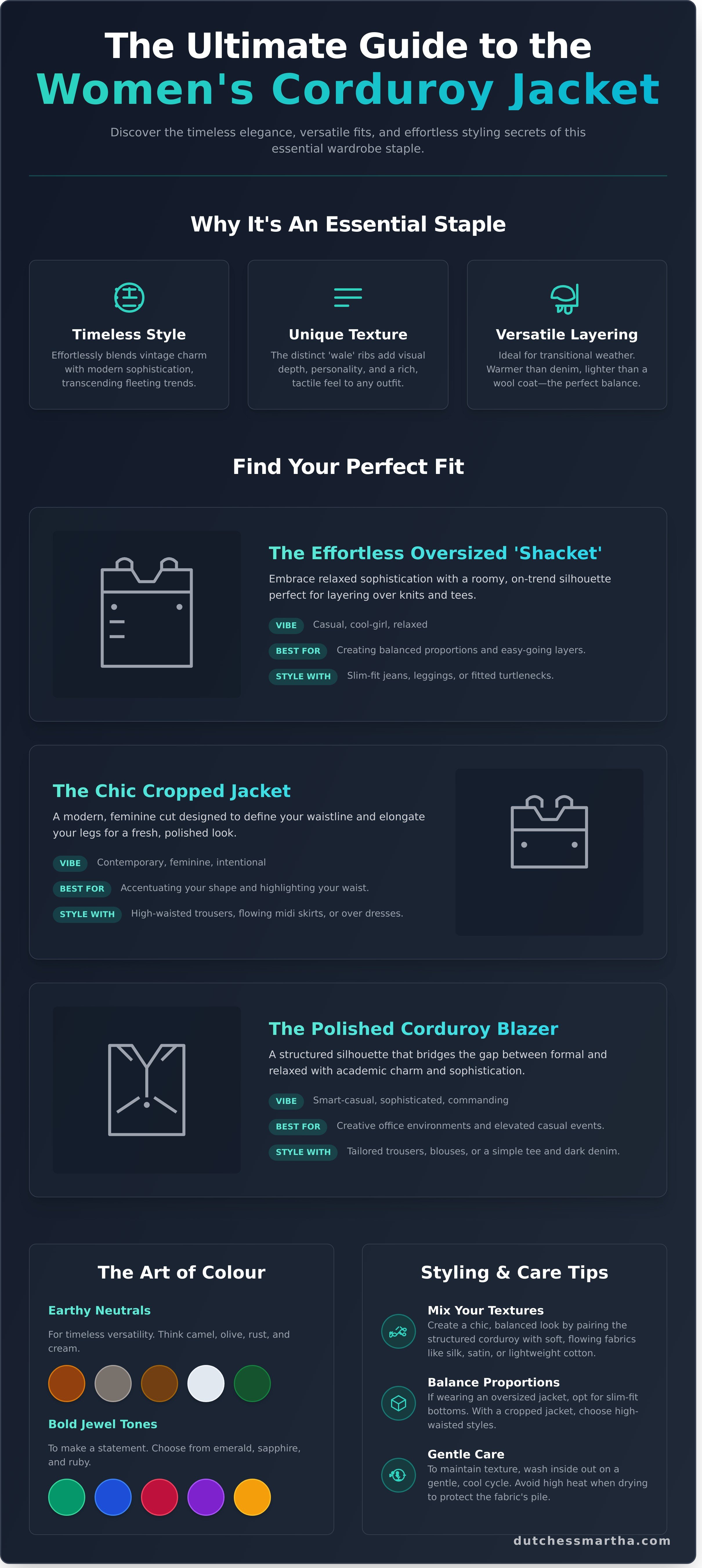 Corduroy jacket womens clothing infographic - visual guide