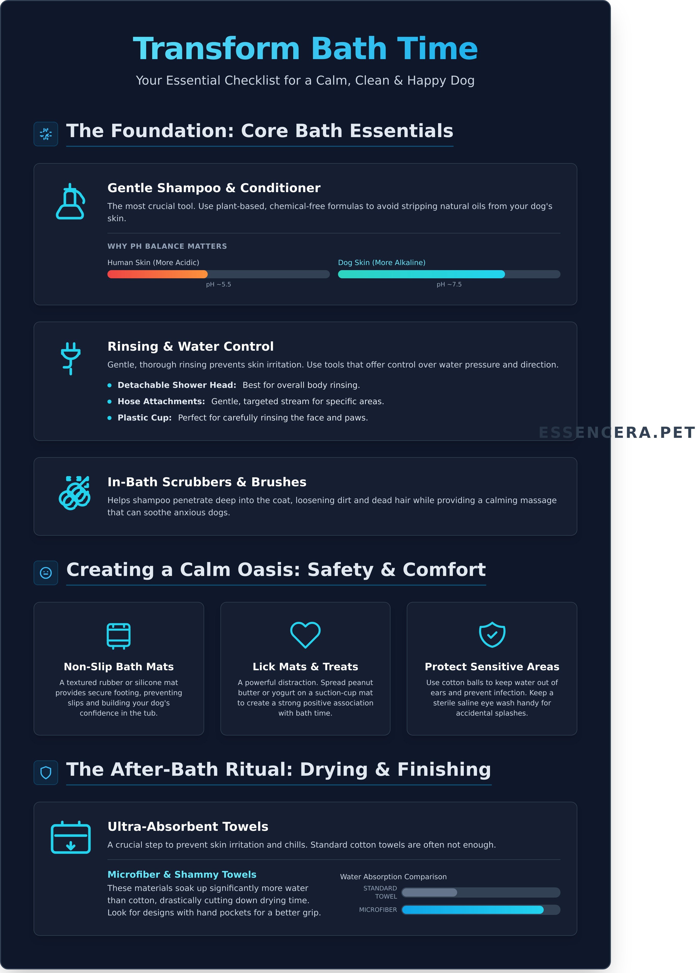Dog bath accessories infographic - visual guide