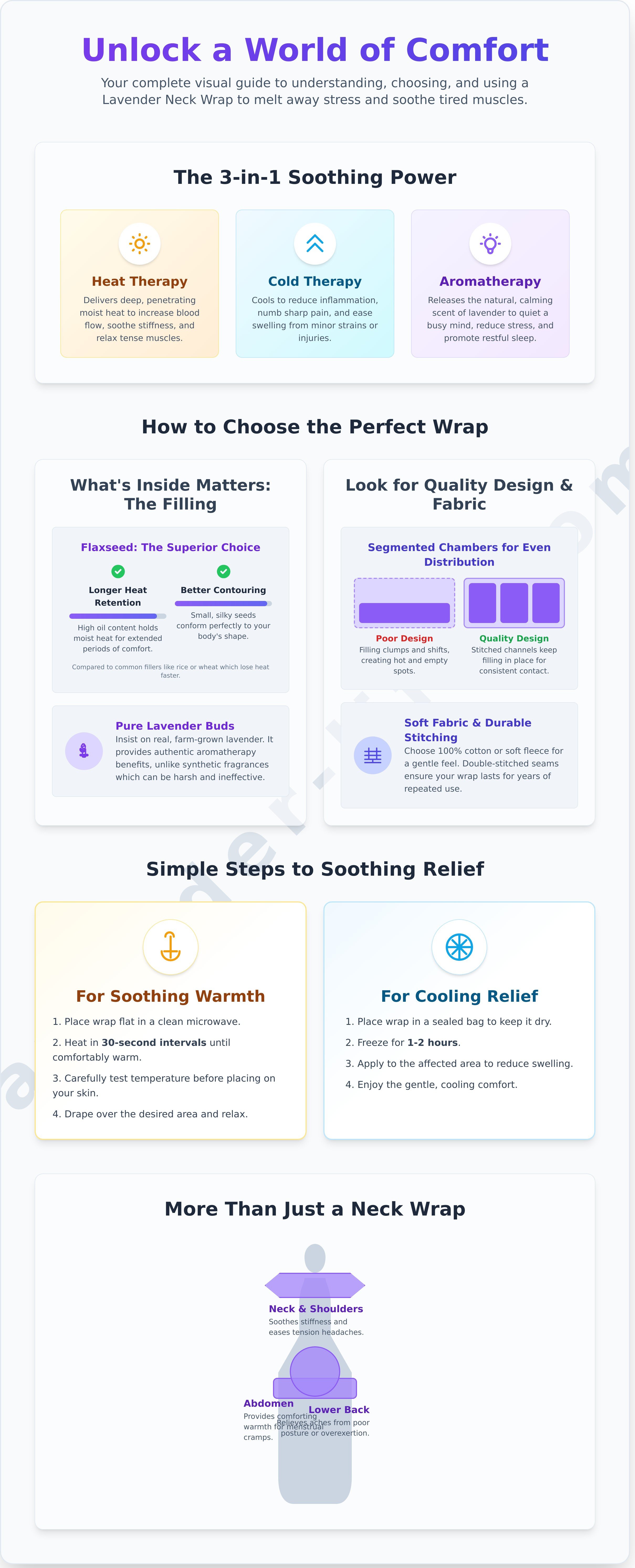 Lavender neck wrap infographic - visual guide