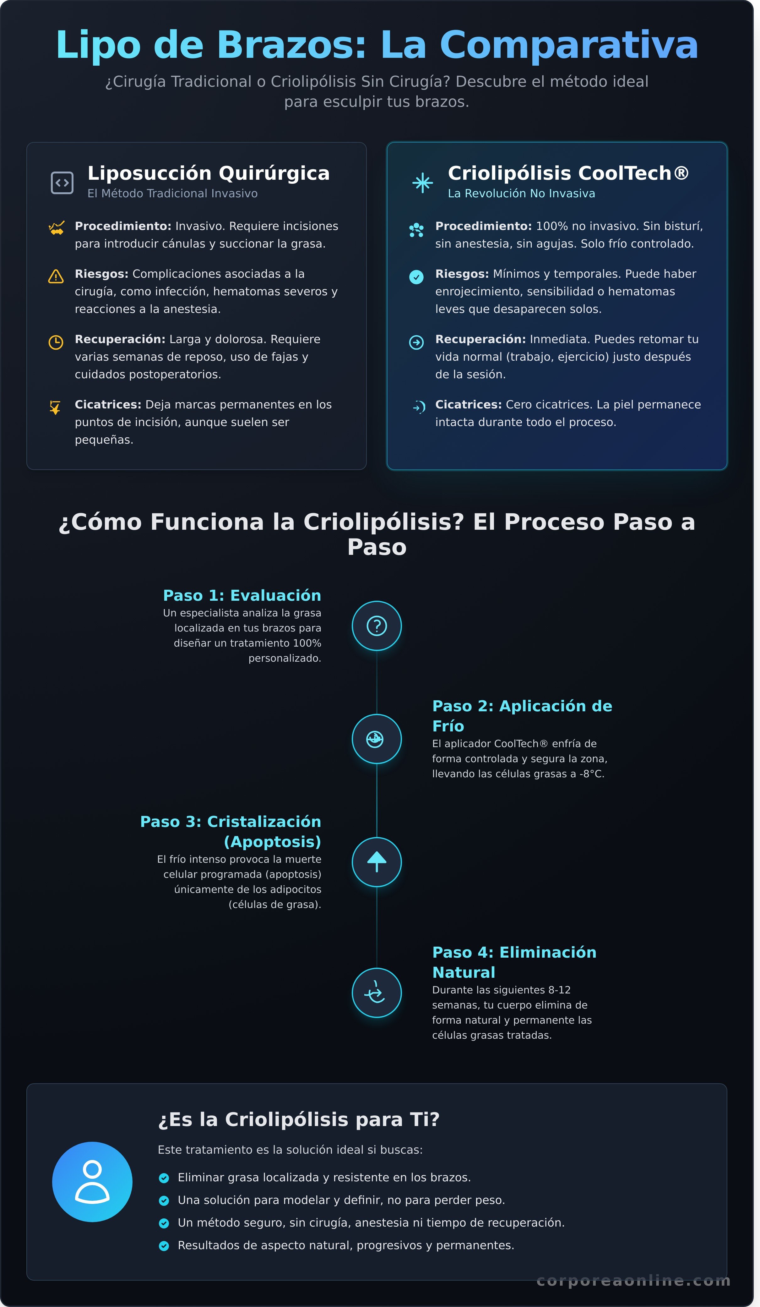 Lipo de brazos infographic - visual guide