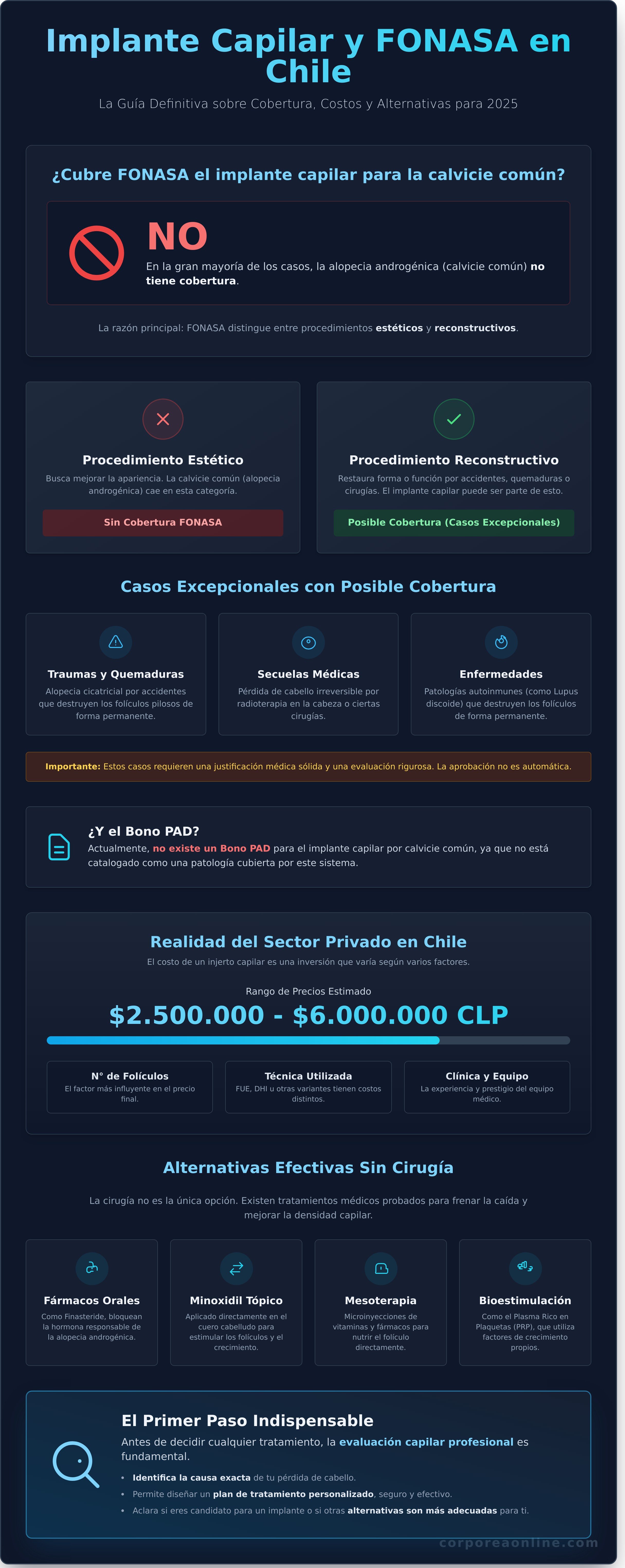 Implante capilar fonasa infographic - visual guide