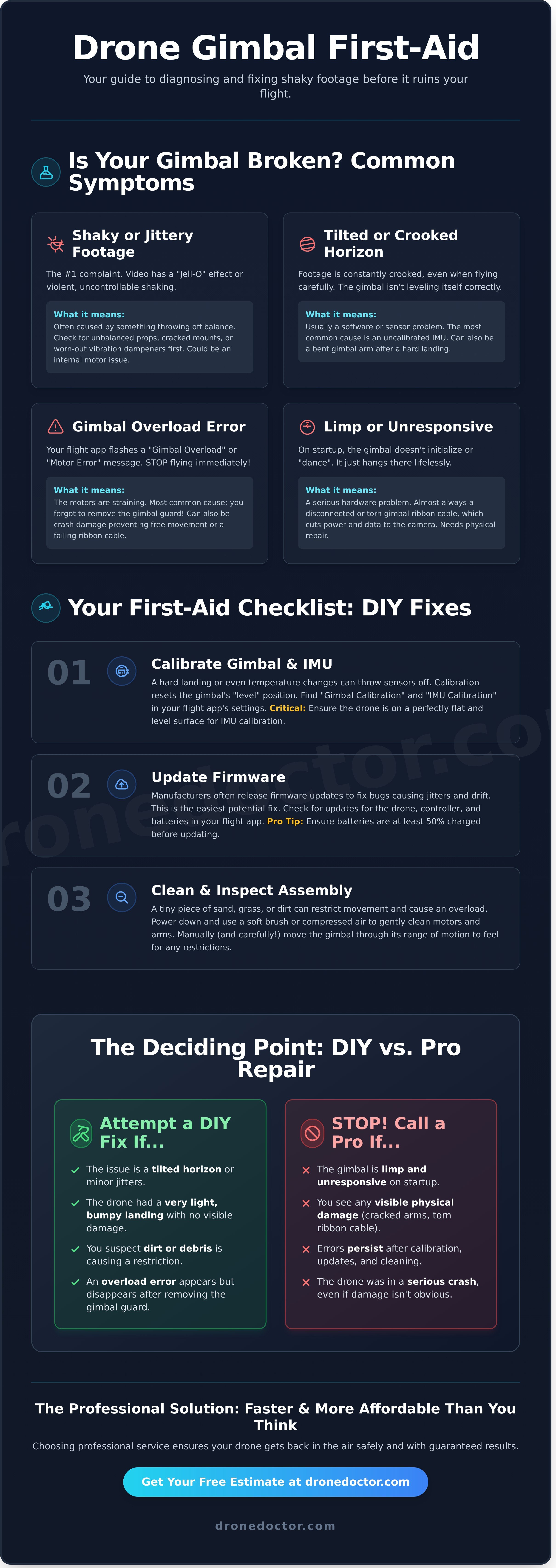 Drone gimbal repair infographic - visual guide