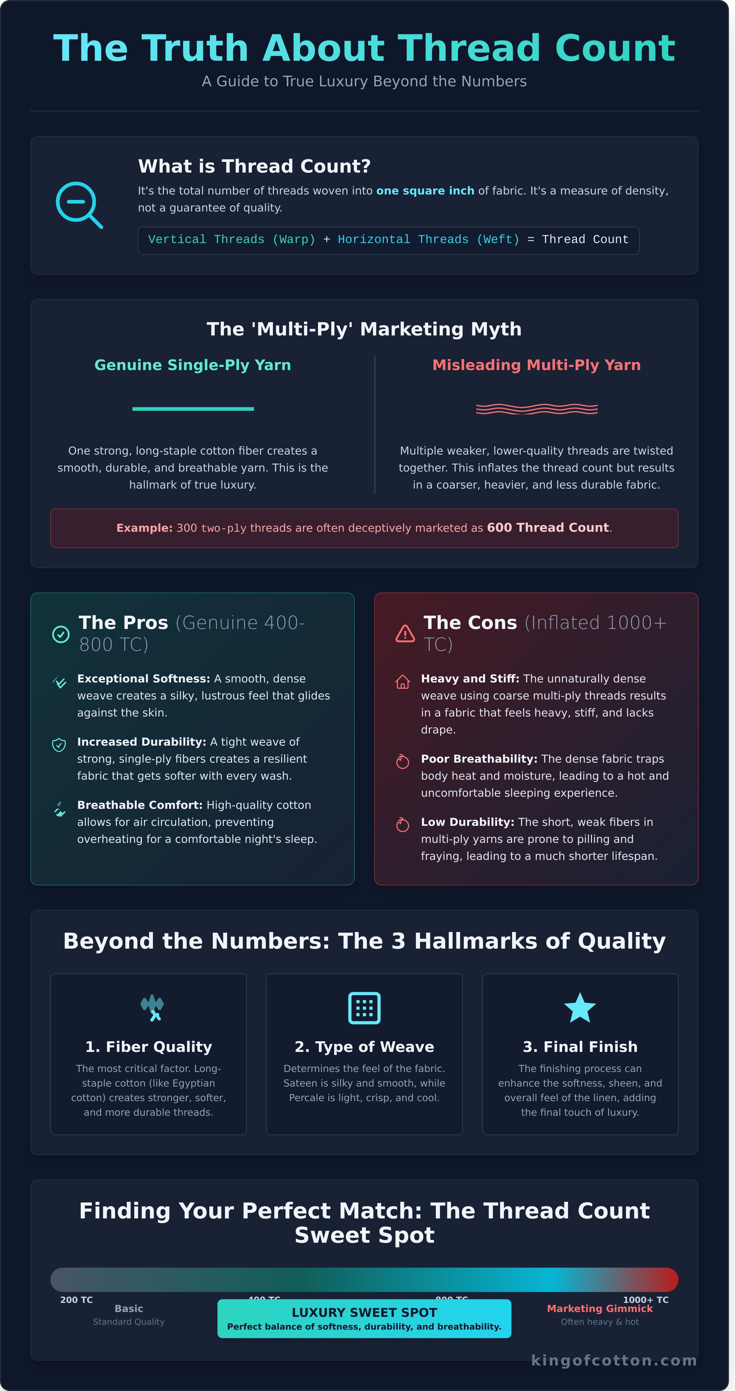 High thread count sheets pros and cons infographic - visual guide