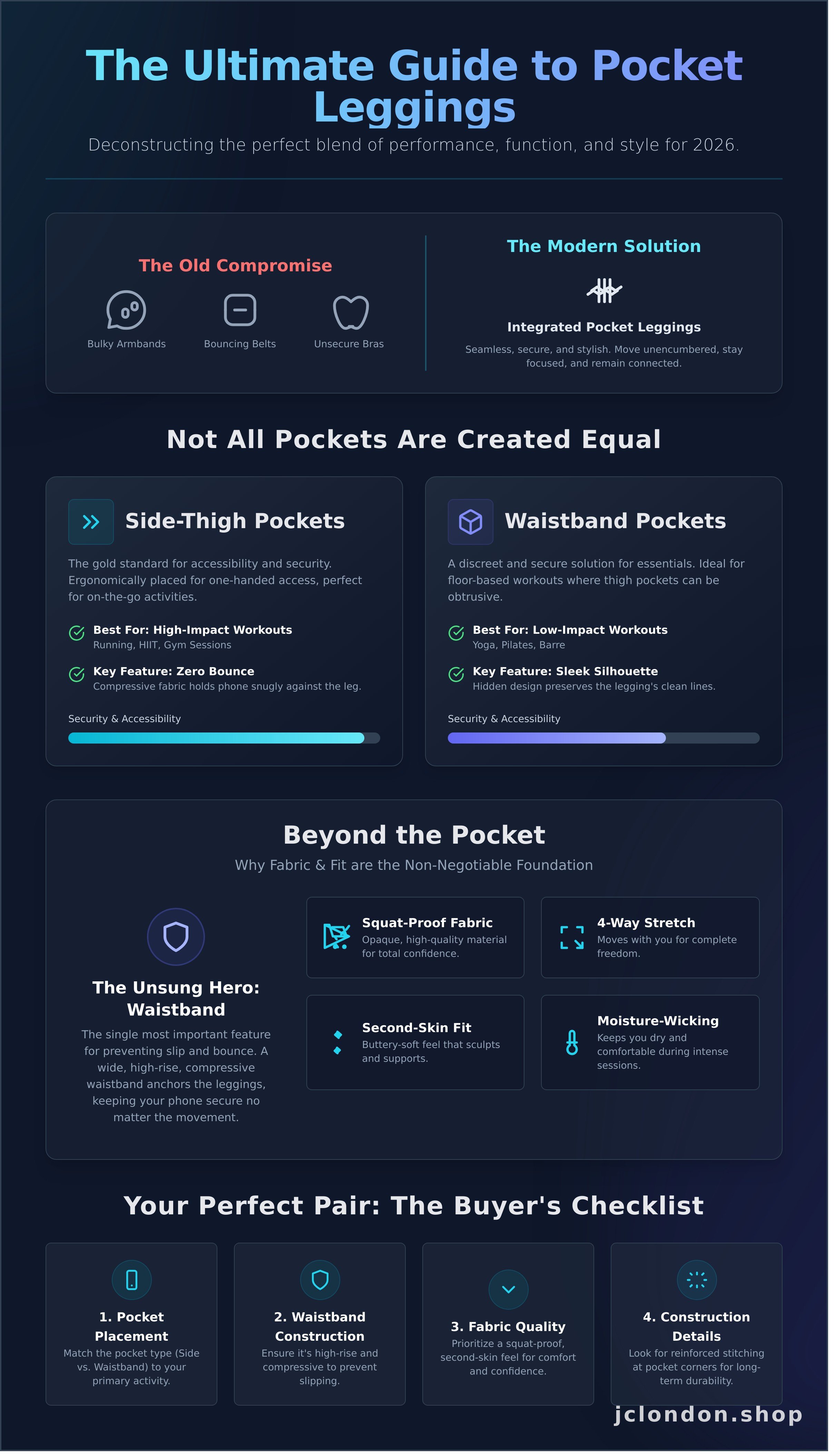 Leggings with phone pocket infographic - visual guide