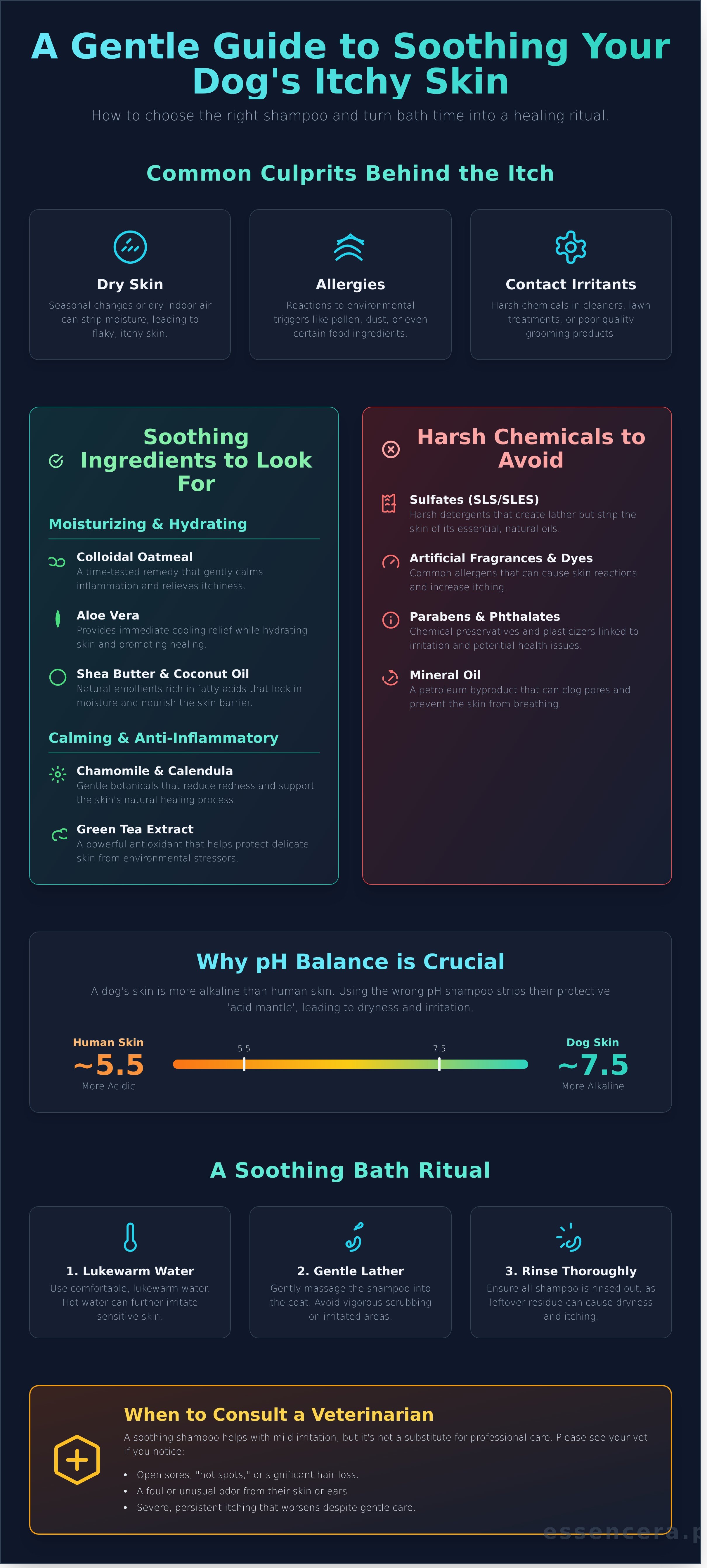Dog shampoo for itchy skin infographic - visual guide