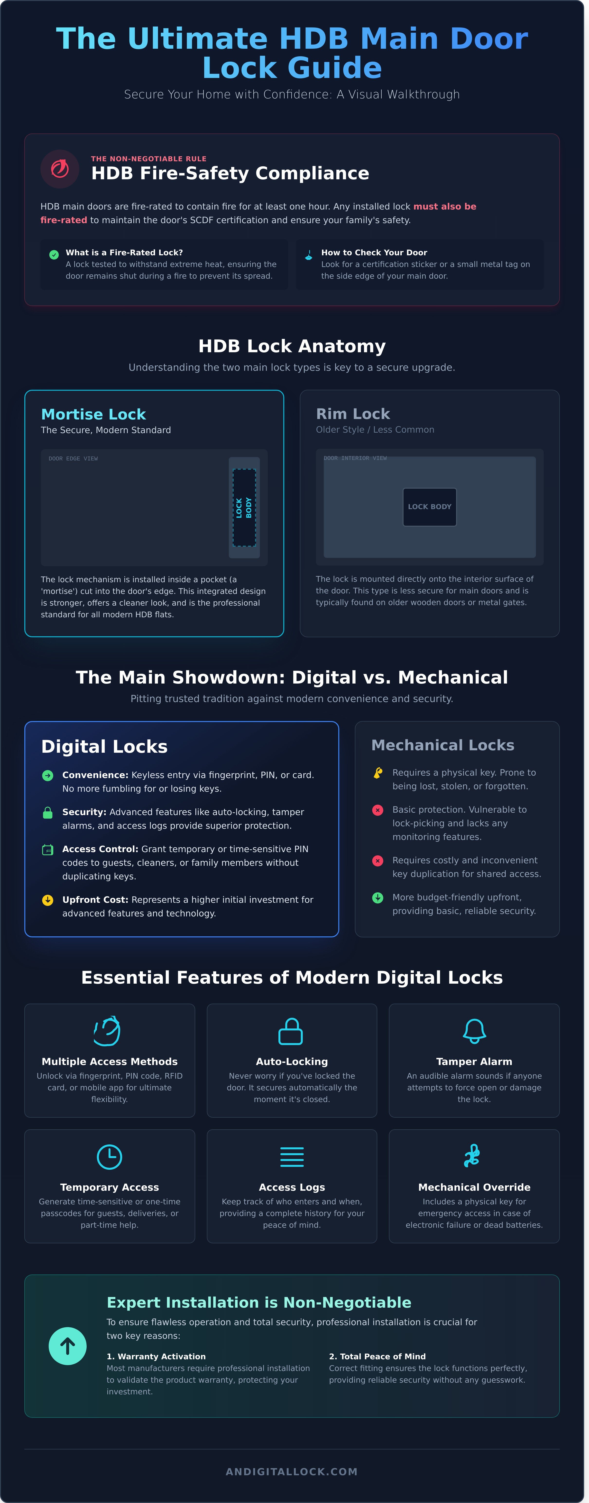 Hdb main door lock infographic - visual guide