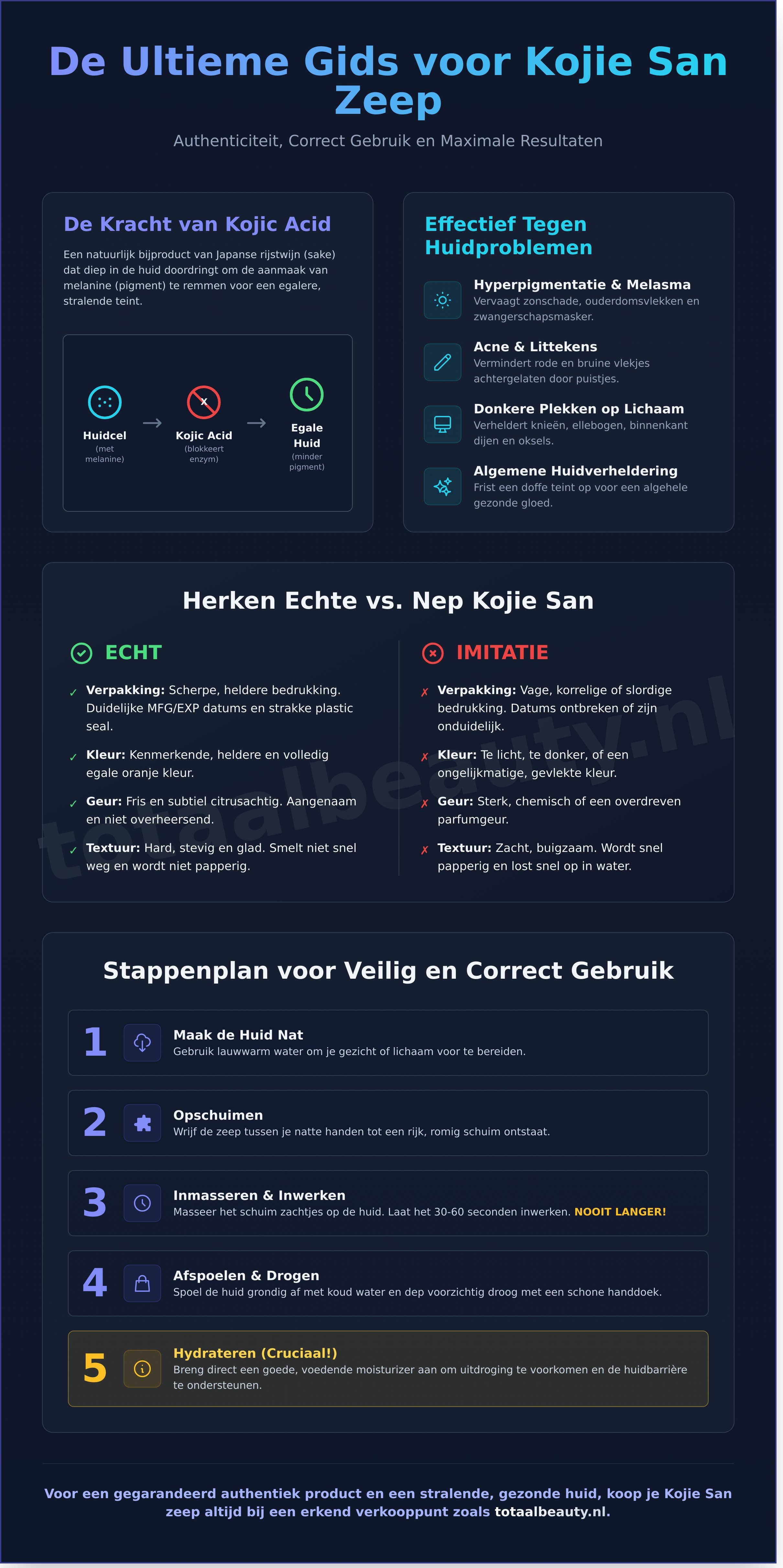 Kojie san zeep kopen infographic - visual guide