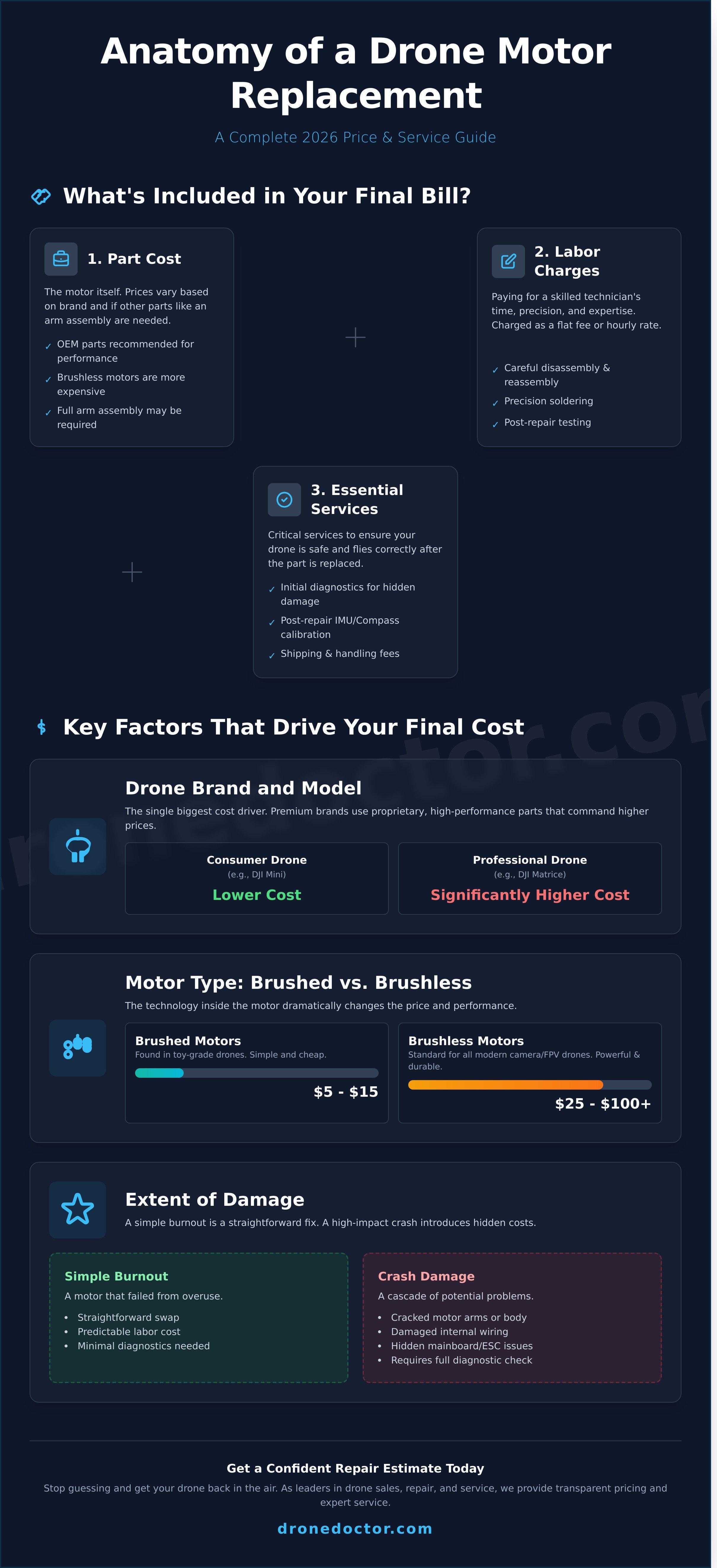 Drone motor replacement cost infographic - visual guide
