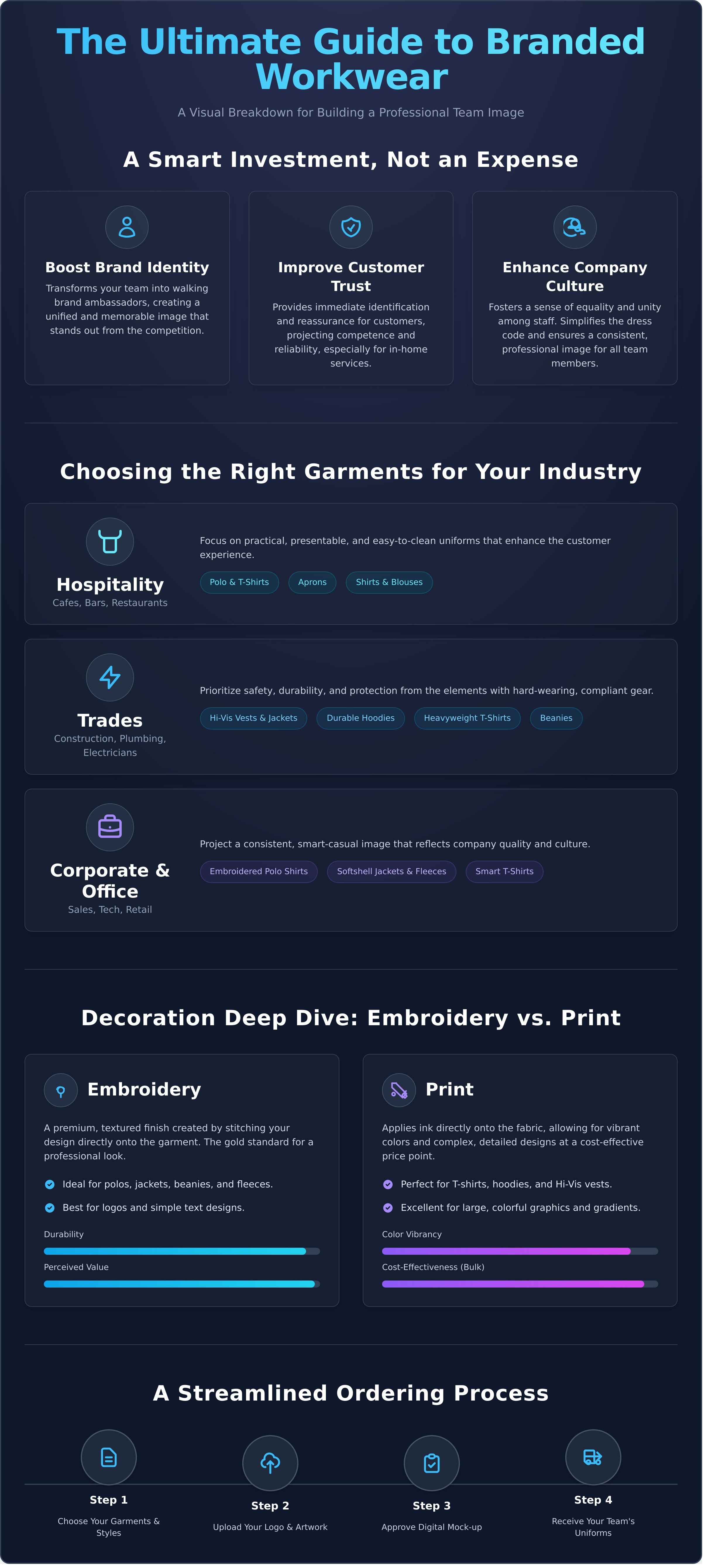 Branded uniforms for business infographic - visual guide
