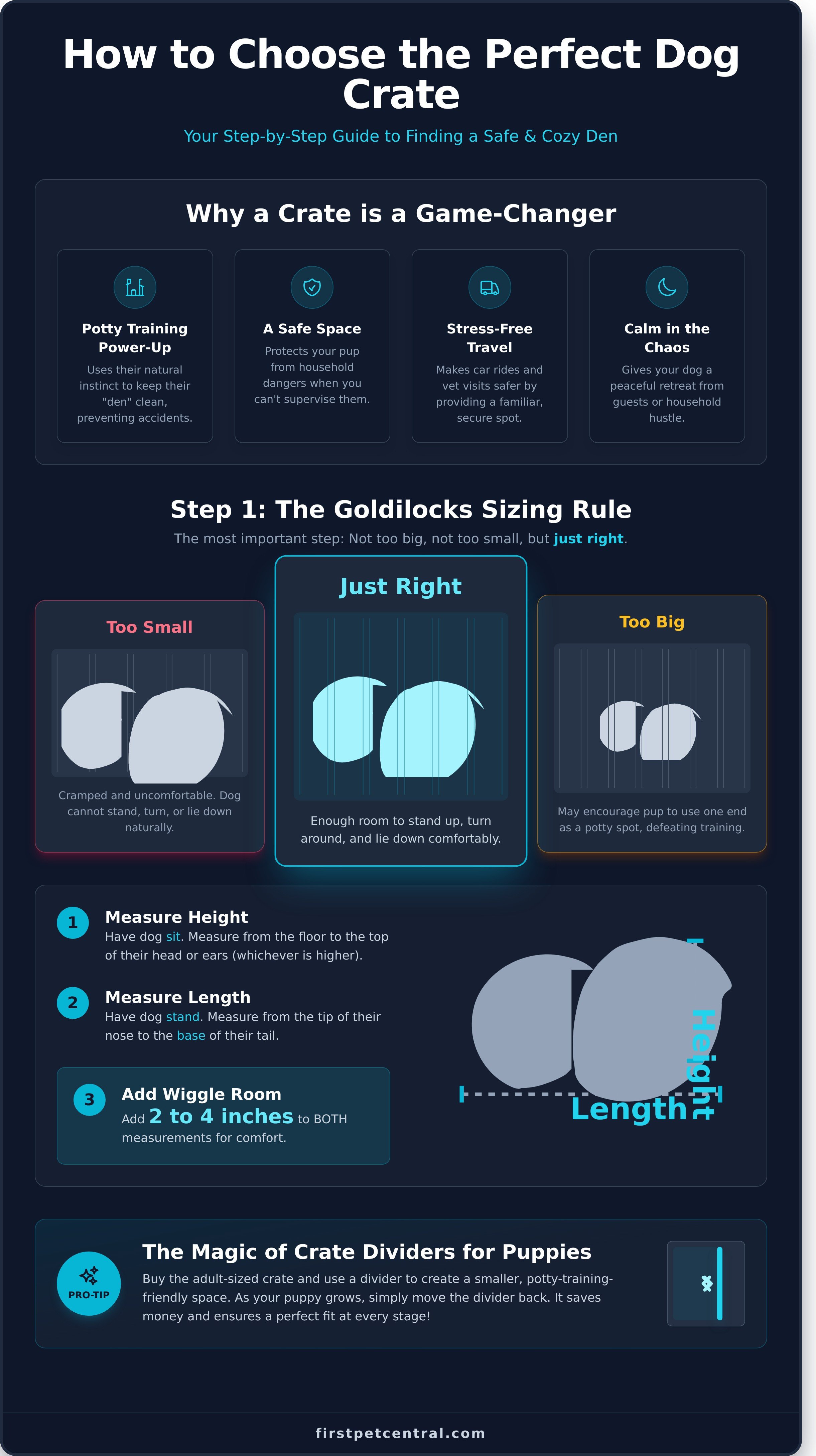 How to choose a dog crate infographic - visual guide