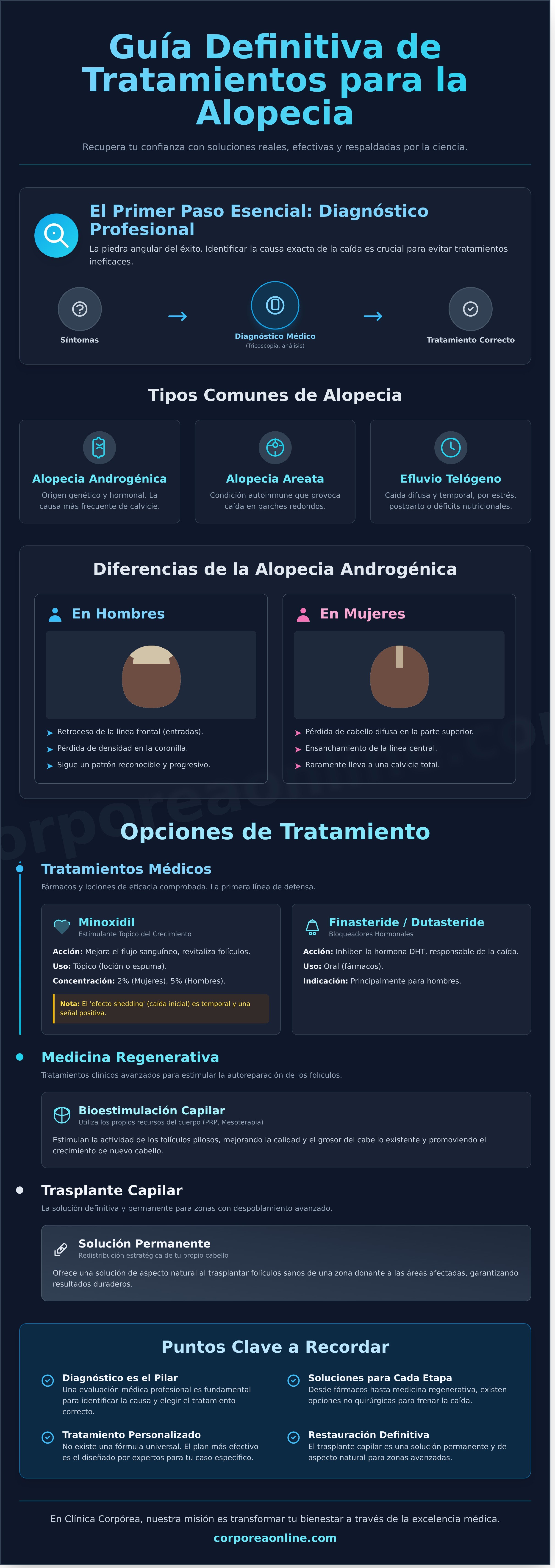 Tratamiento para la alopecia infographic - visual guide