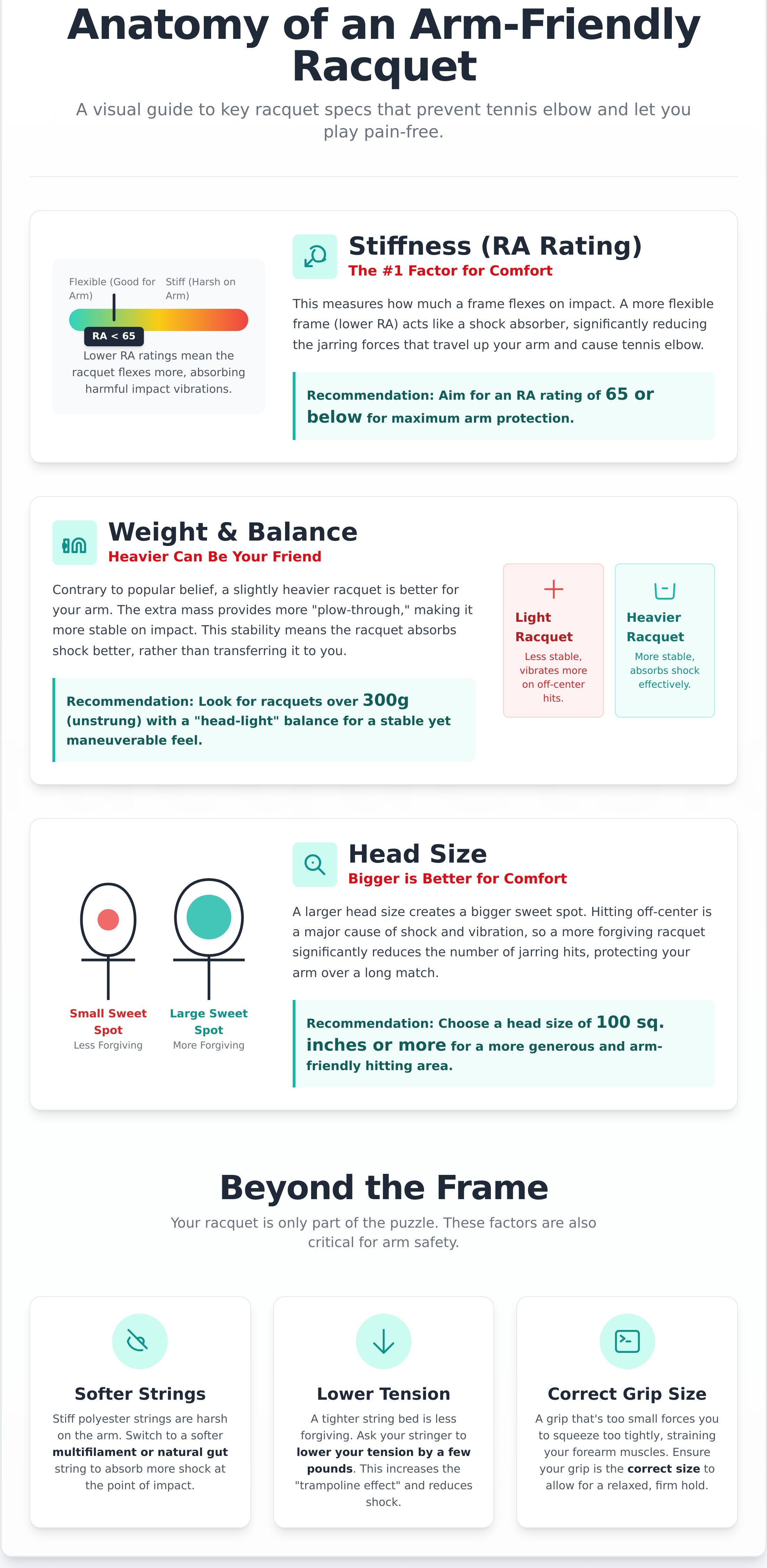 Best tennis racquet to prevent tennis elbow infographic - visual guide