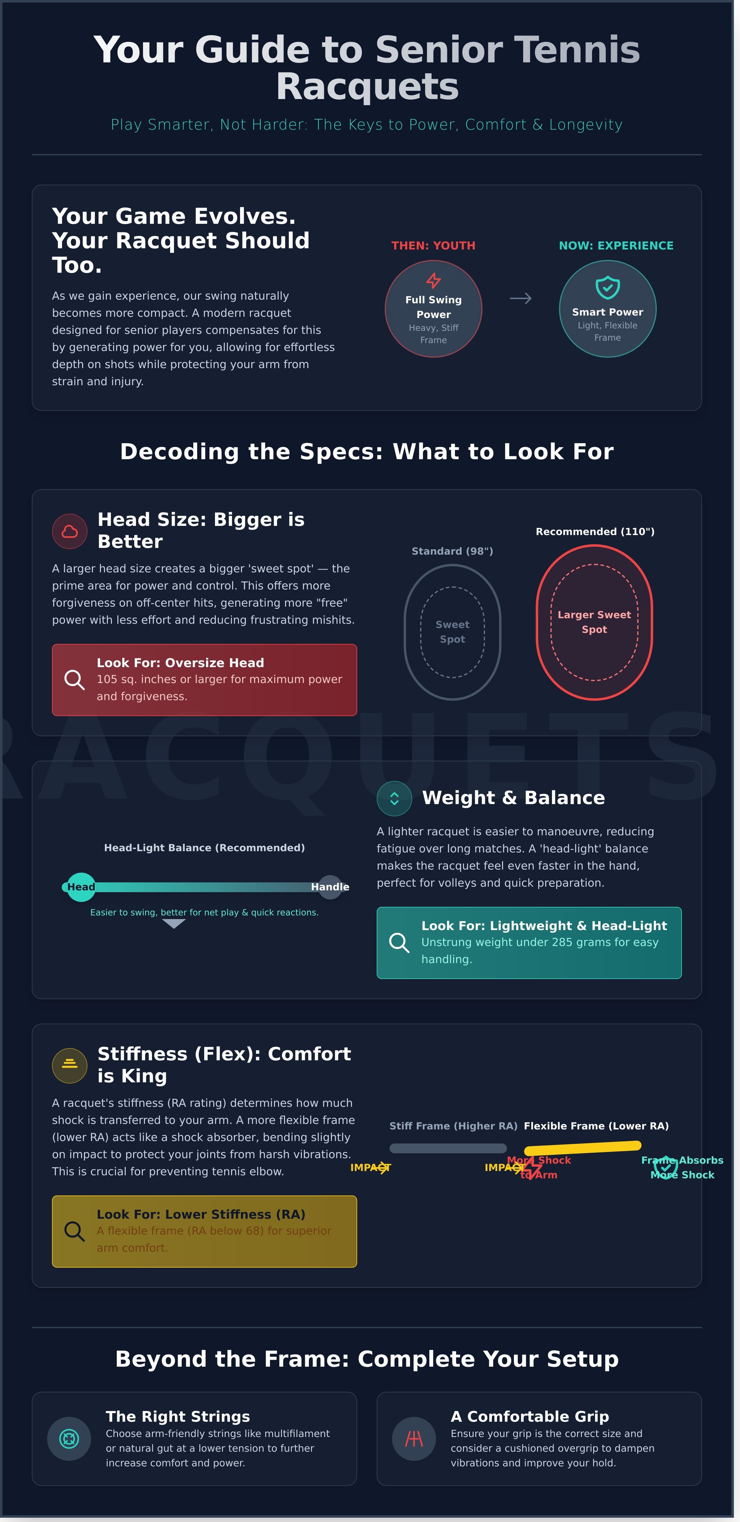 Tennis racquets for senior players australia infographic - visual guide
