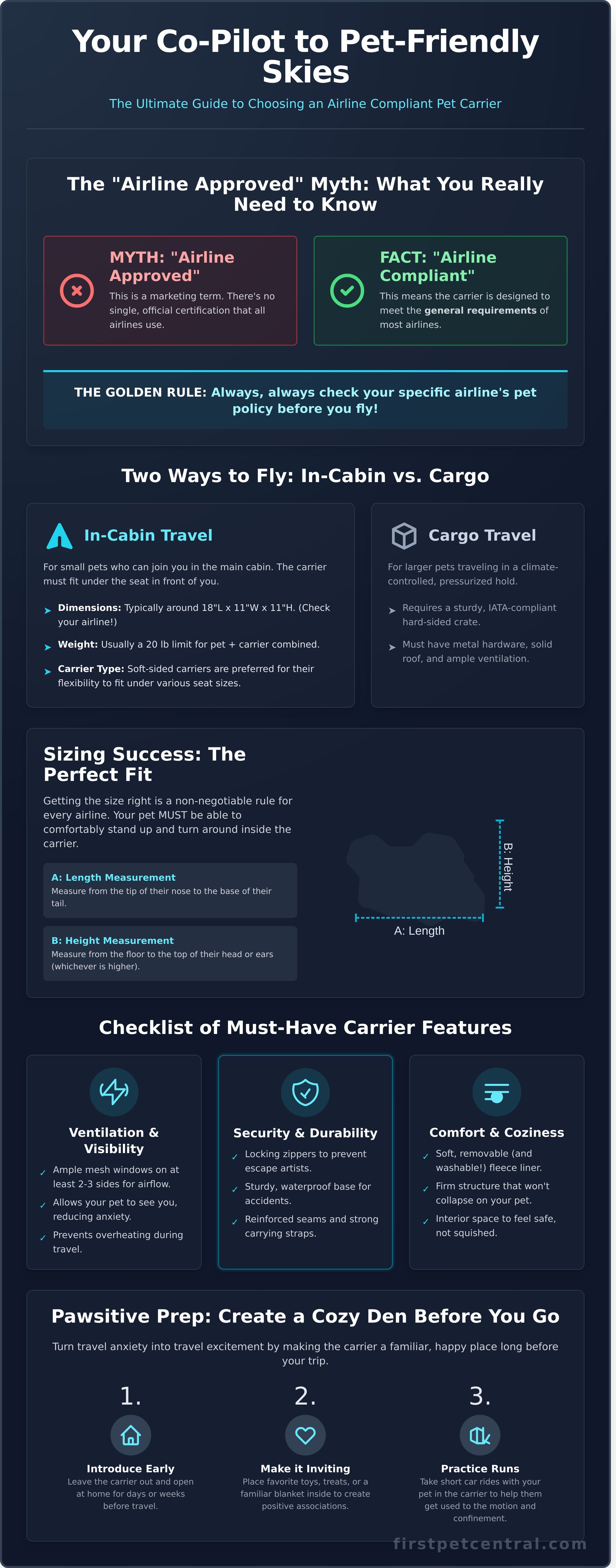 Airline approved pet carrier infographic - visual guide